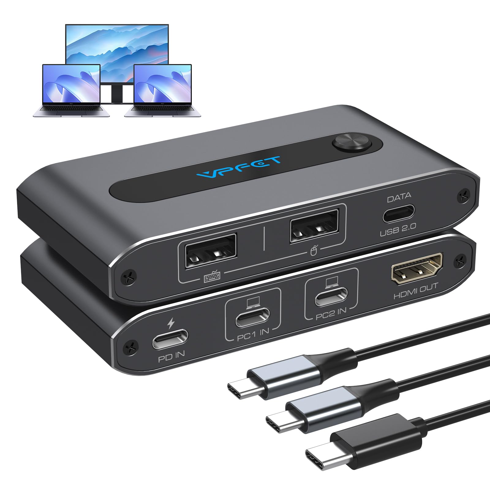 XPTSFDU USB C KVM Switch 1 Monitor 2 Computers 4K60Hz HDMI KVM Switcher for 2 USB C Port Laptops Sharing One HDMI Display and Three USB Devices-image-39