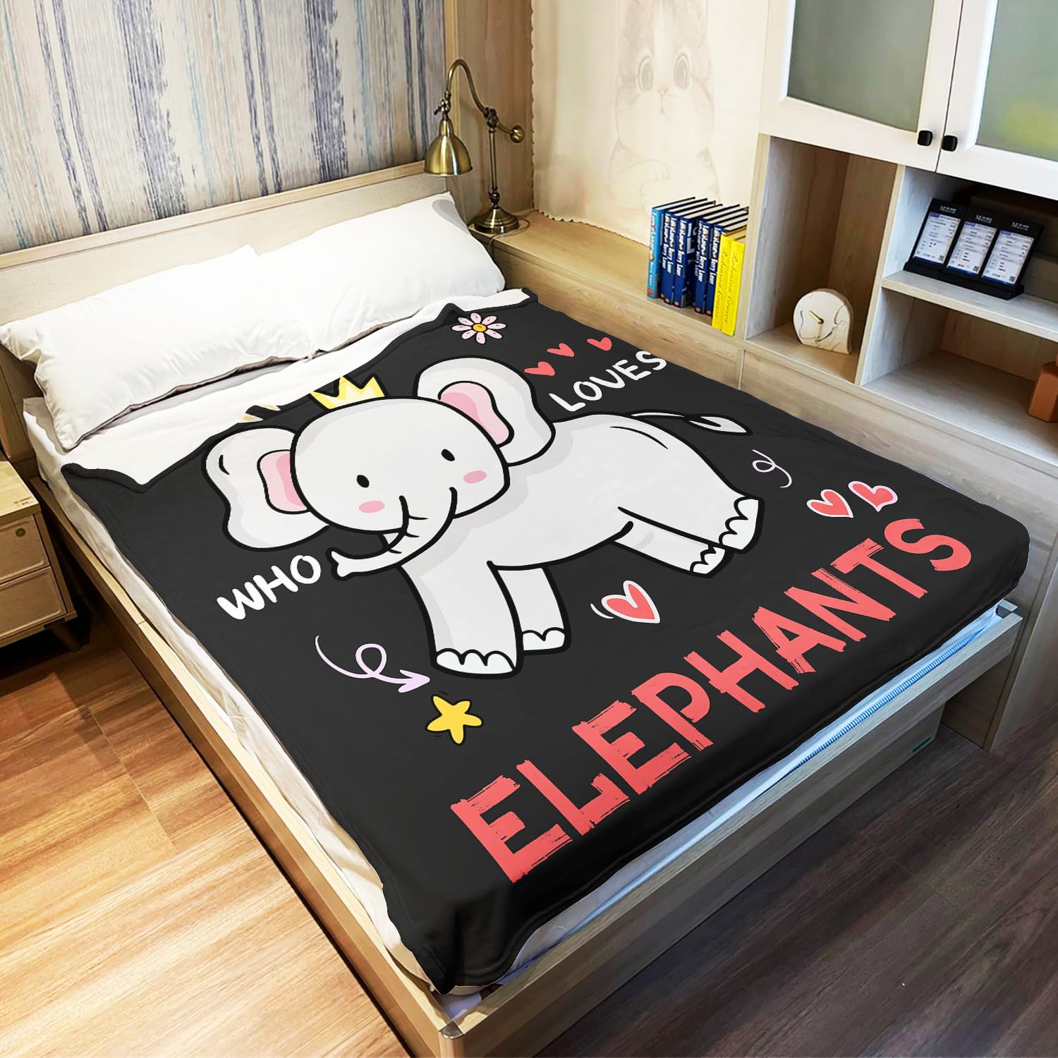 YISUMEI Elephant Fleece Throw Blanket, Just A Girl Who Loves Elephants Design, Gift for Girls Women Kids 125 x 150 cm, Black - Image 4