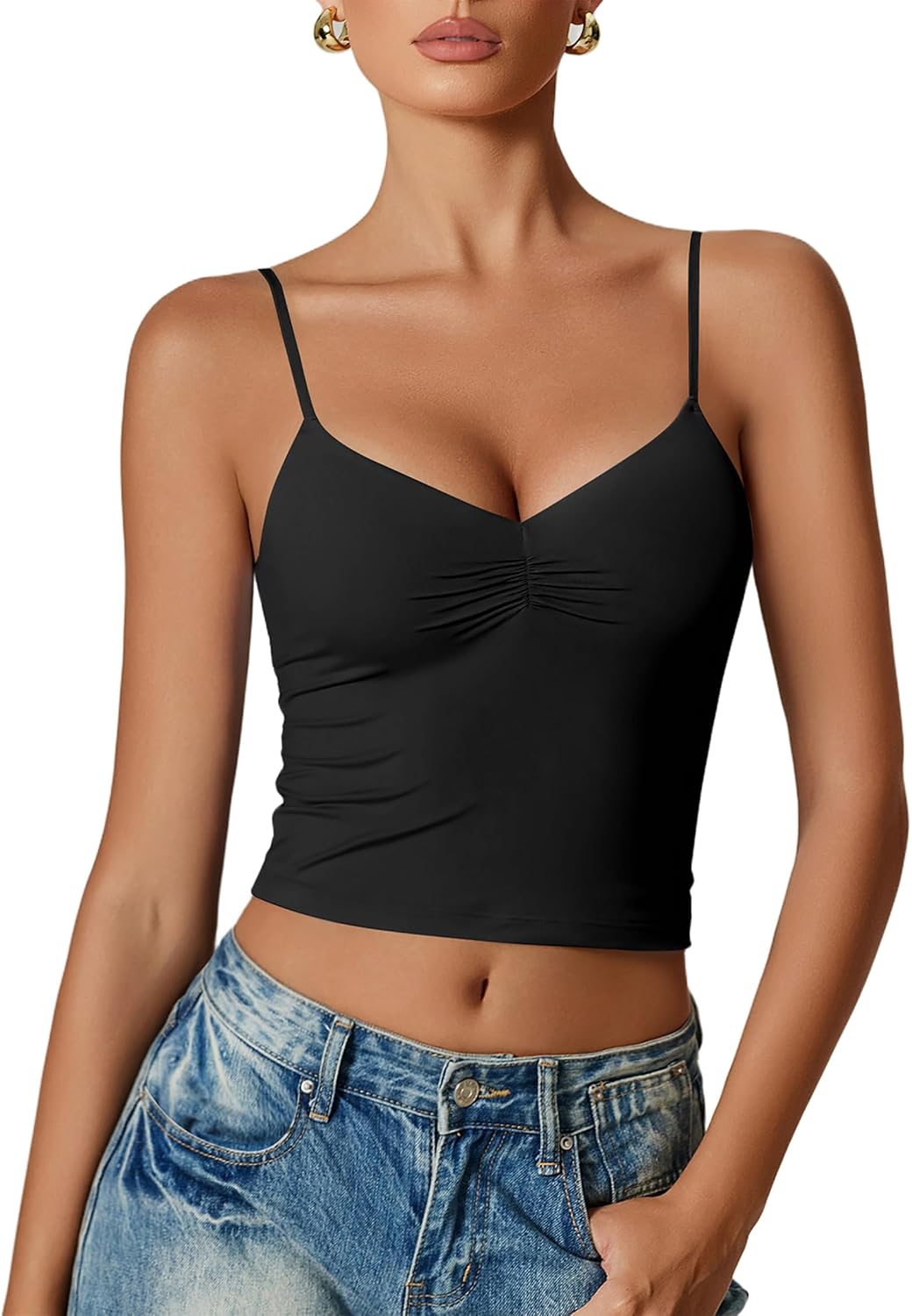 Avidlove Women Sexy V Neck Tank Top Spaghetti Strap Y2K Going Out Basic Cami Shirt