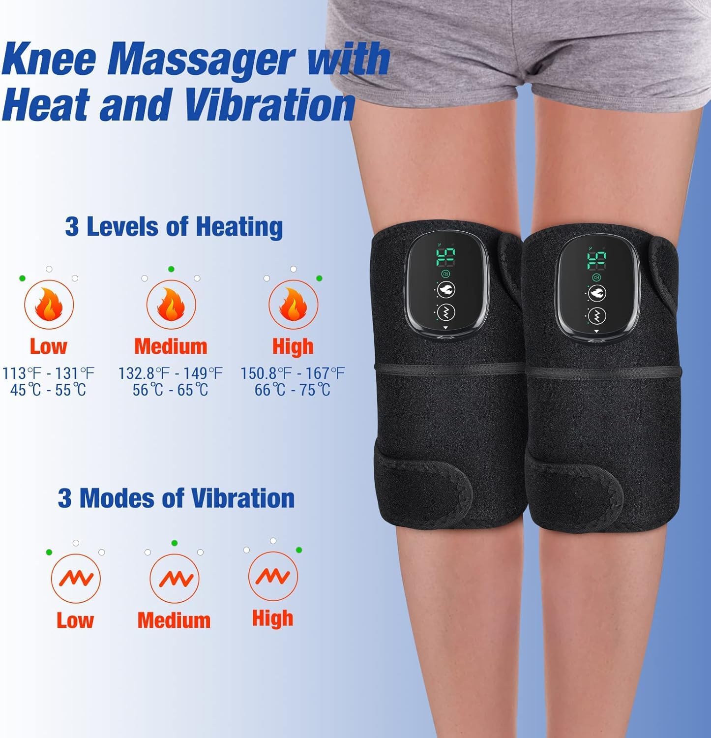 Knee Massager FSA Eligible, Knee Heating Pad for Arthritis, Heated Knee Massager with Heat and Vibration, Heated Knee Wrap Black