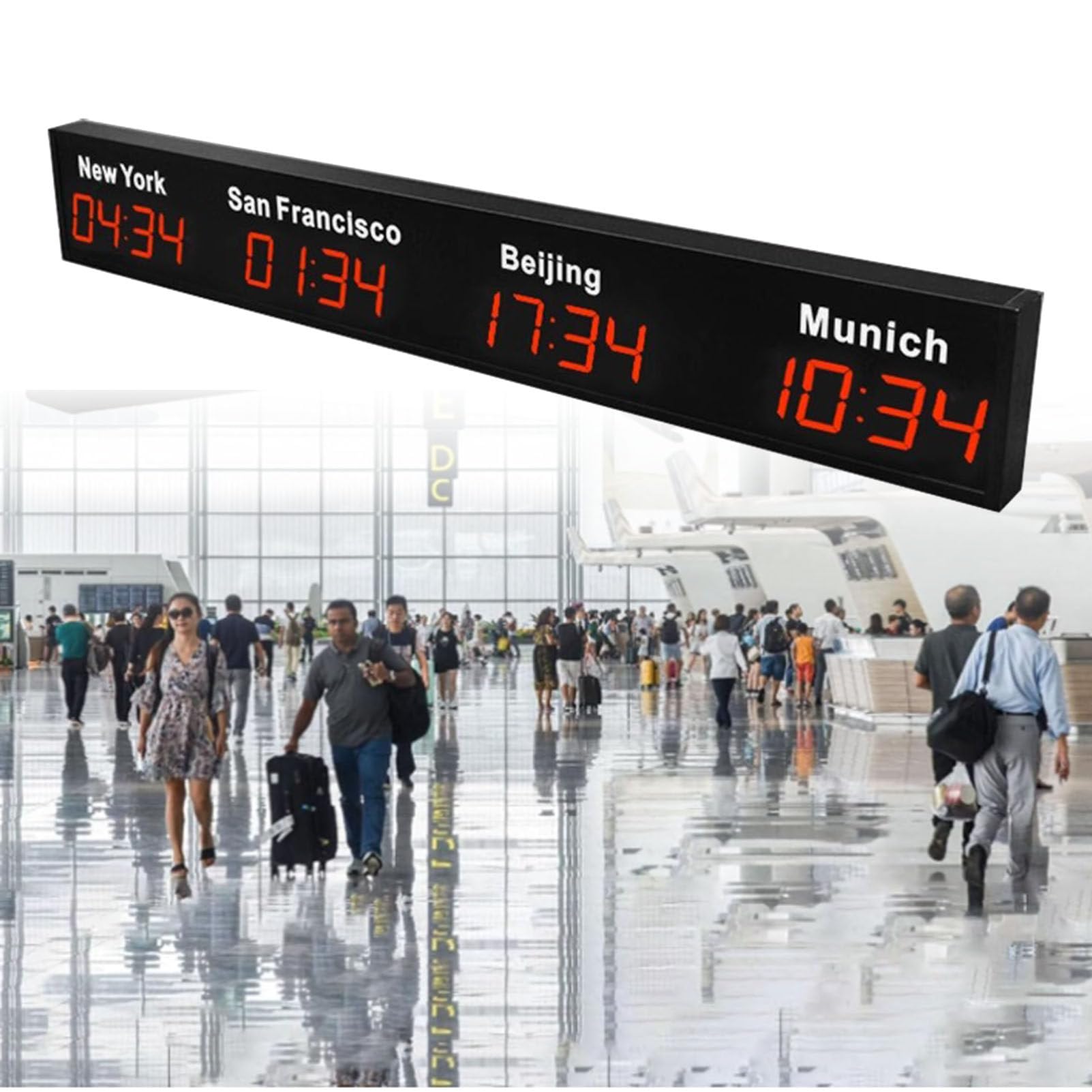 Reloj mundial digital LED para organizar los vuelos de pasajeros en terminales y aeropuertos