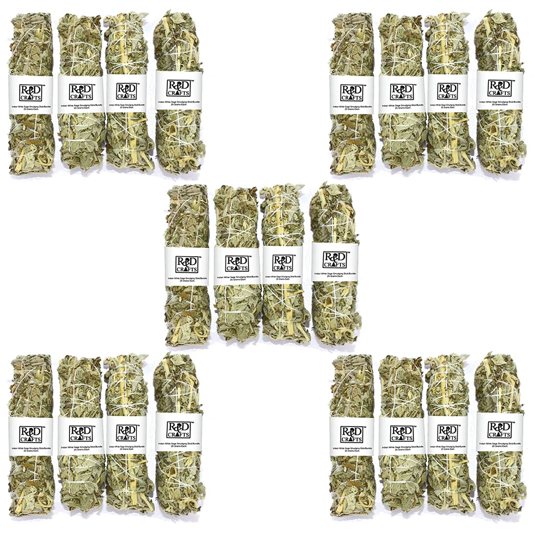 R&D CRAFTS Indian White Sage Bundle Smudging Sticks - 6 Inches - 20 Bundles of 30 Grams Each for Cleansing Healing Remove Negativity Dhuni Puja