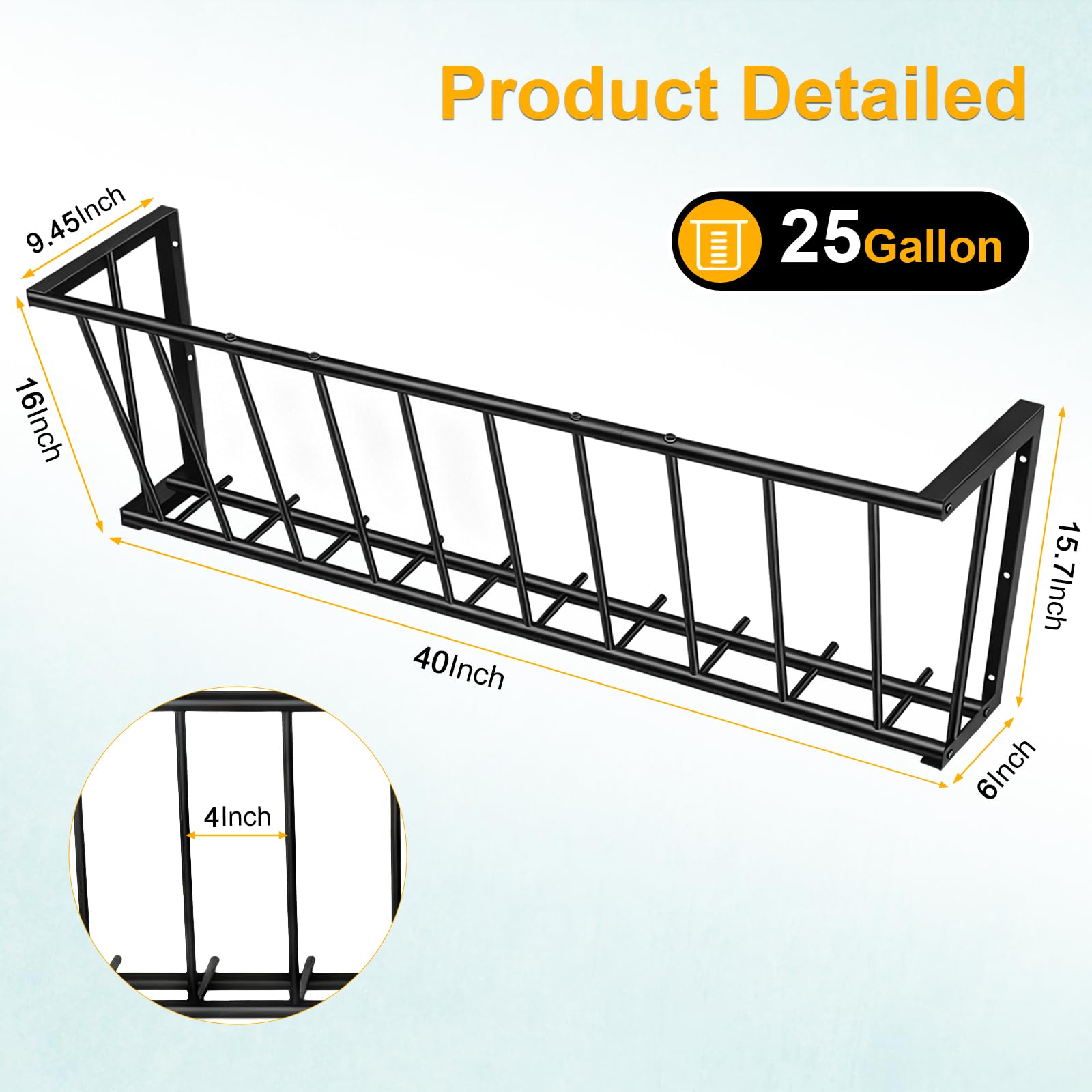 Metal Wall Mount Hay Feeder 40'' Long, 25 Gallon Livestock Feeder for Goats Horses Cattle, Indoor Outdoor Hay Rack Blanket Holder - image 2