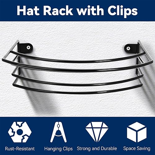 Miniatura 3 de ZOUTOG Organizador de sombreros para gorras de béisbol, paquete de 2 percheros con 20 clips para sombreros para pared y puerta, soporte de metal