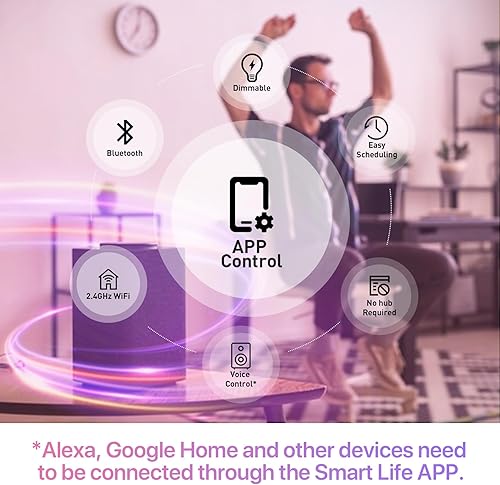 Miniatura 8 de ORALUCE Bombilla inteligente compatible con Alexa y Google Home, bombilla LED A19 E26 equivalente a 60 W, WiFi de 2.4 GHz y Bluetooth que cambia de