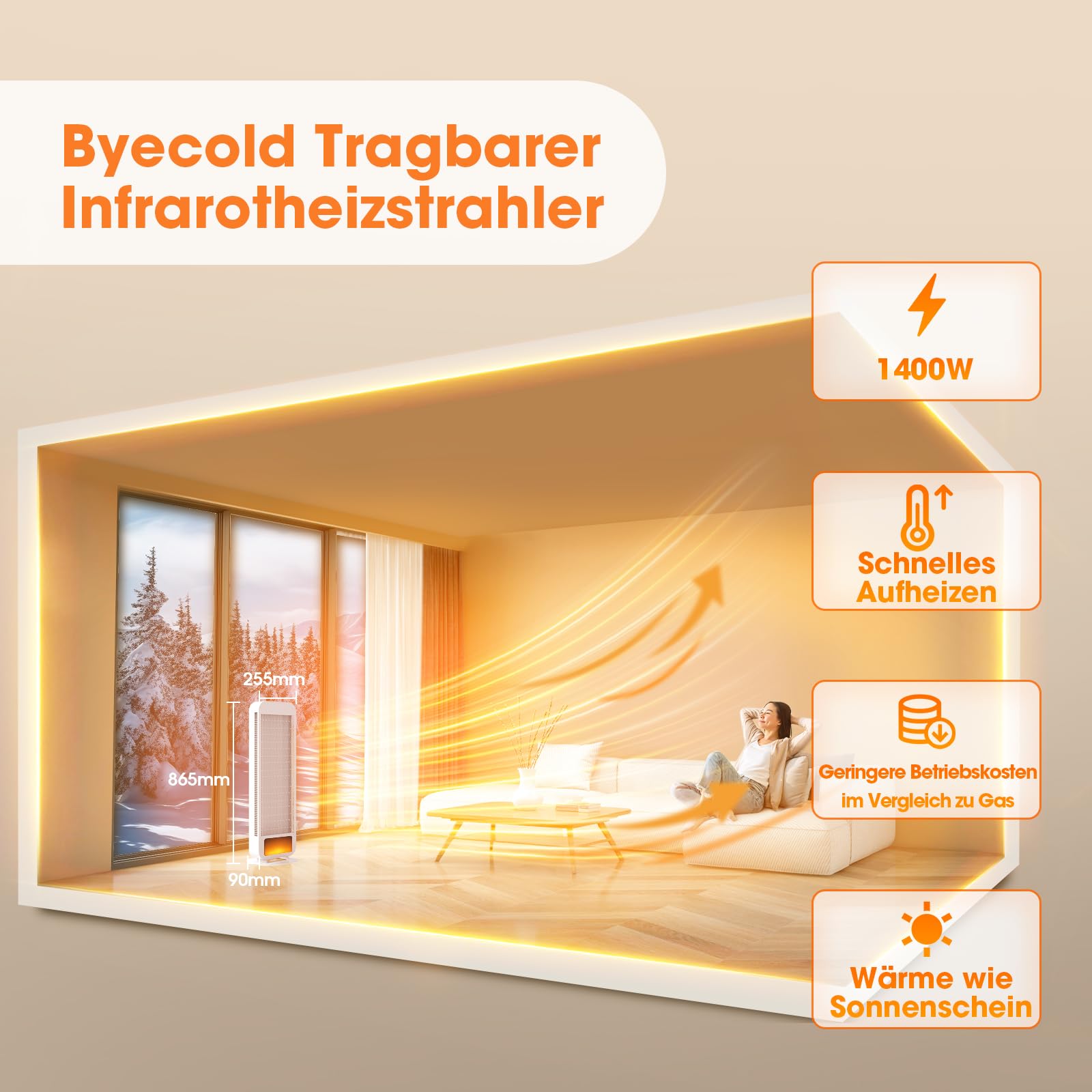 Infrarotheizung Standgerät Standfuß, Infrarot Heizstrahler mit LED Flammeneffekt, Infrarotstrahler 1400 Watt, Standheizstrahler mit Drehknopf, Standheizung Elektrisch, Elektroheizung, Strahlend, Weiß