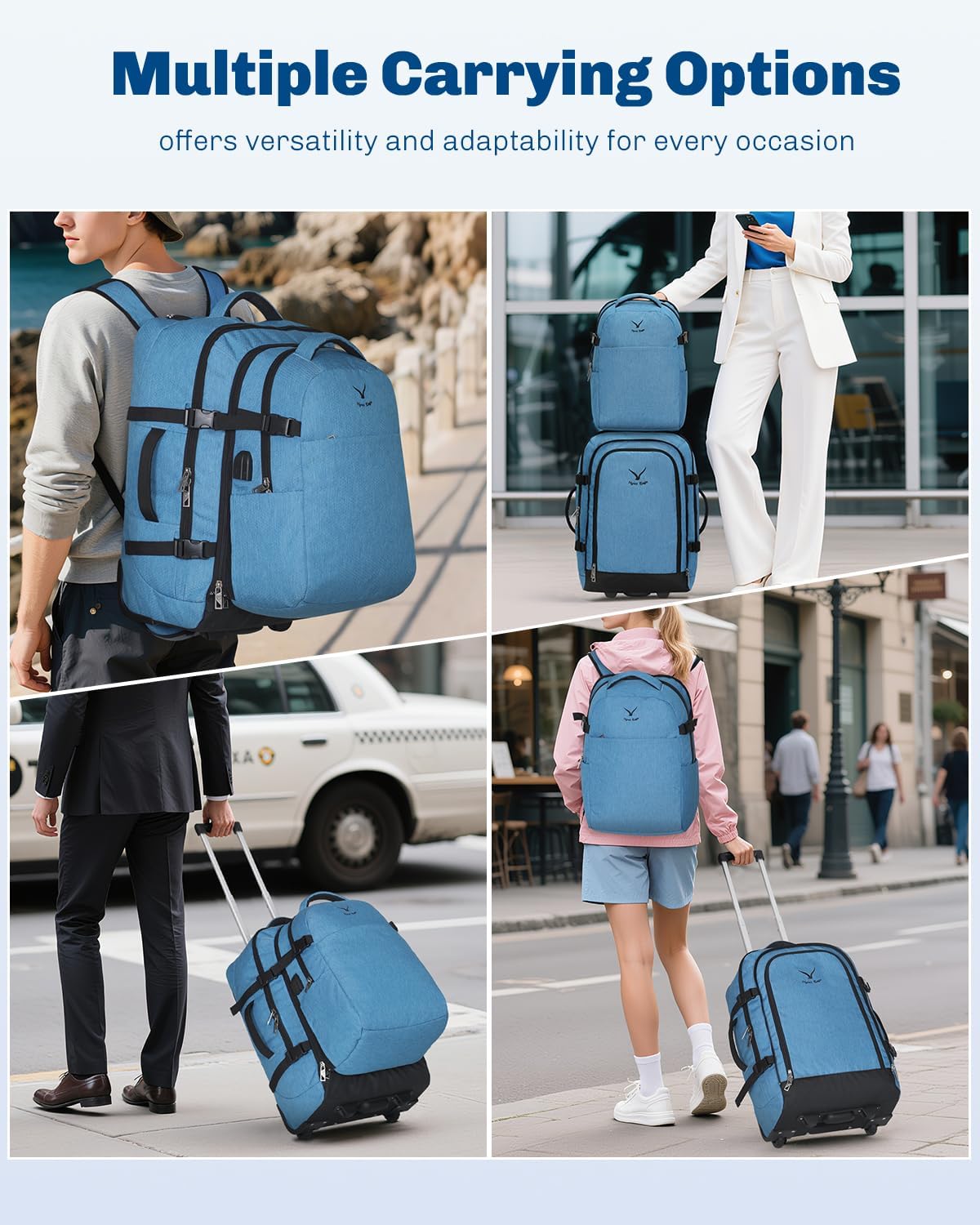 Hynes Eagle 2 in 1 Travel Backpack 22 inches Carry on Luggage 63L Rolling Backpack for Men Women with Packing Cubes 3PCS Set - Image 9