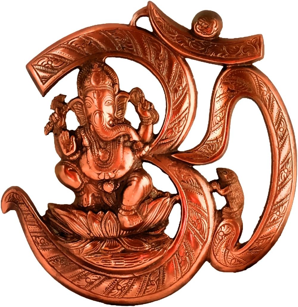 The Modish Store Om Ganesh 10 Inches Wall Door Hanging with Copper Finish for Prosperity and Good Luck Perfect Housewarming Gift