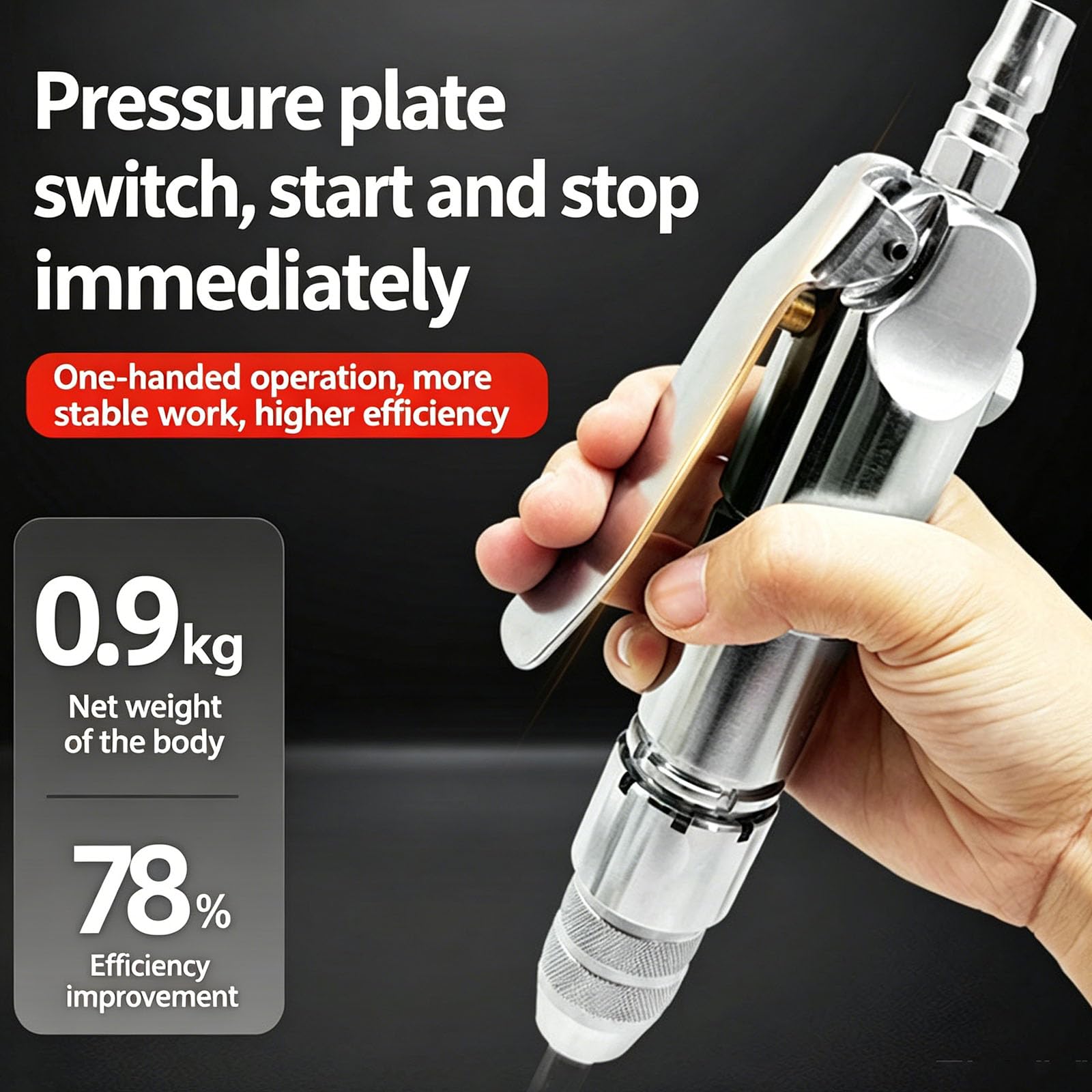 Pneumatyczne dłuto pneumatyczne, przemysłowe wydajne urządzenie do usuwania rdzy z prostym uchwytem, 6500 uderzeń na minutę, otwór 11,4 mm, przełącznik płyty dociskowej