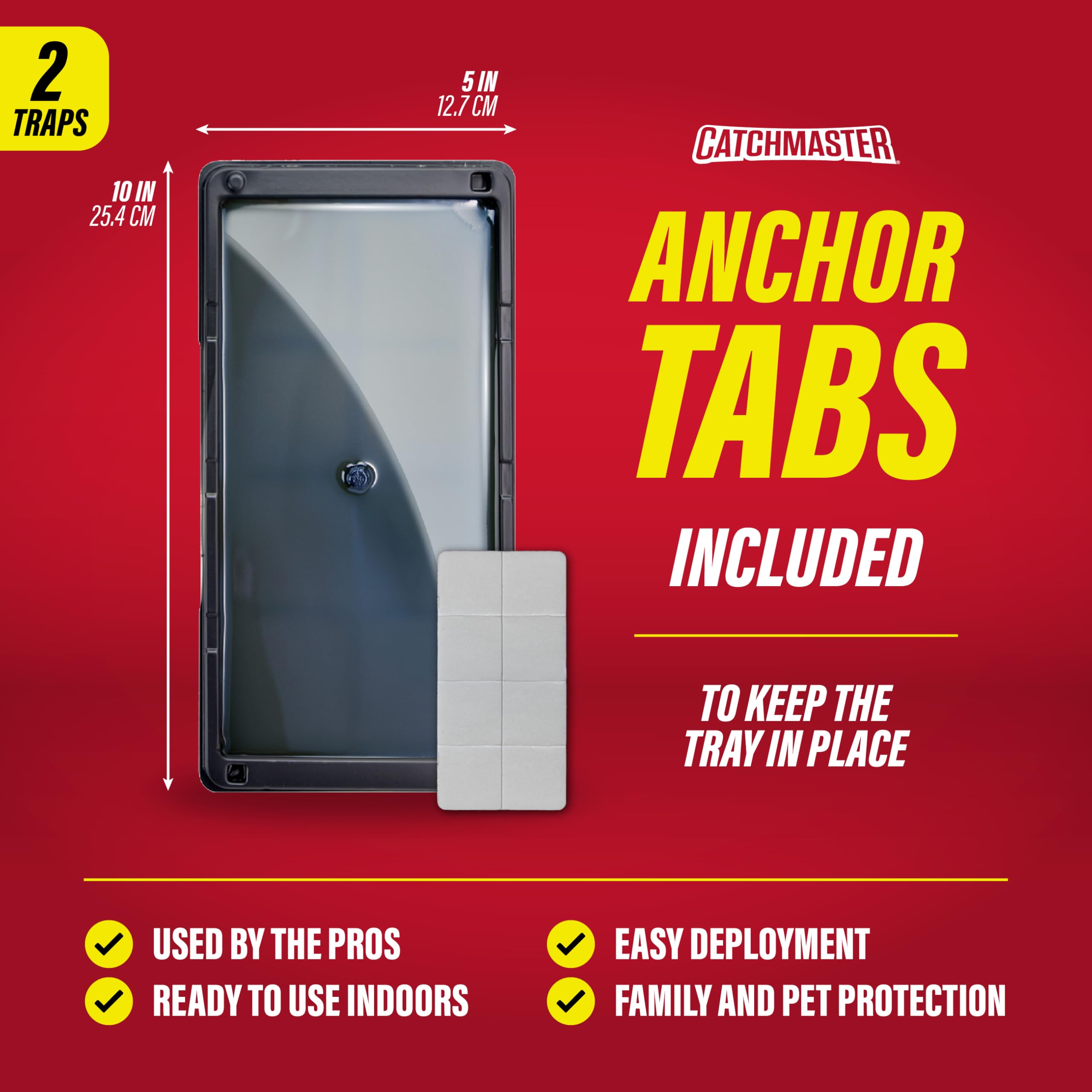 Catchmaster Heavy-Duty Rat Mouse Snake & Insect Glue Trap - 2 Pre-Baited Trays with Hercules Putty Fastener, Ready to Use Indoors. Floor Anchor Sticky Adhesive Non-Toxic - Made in The USA