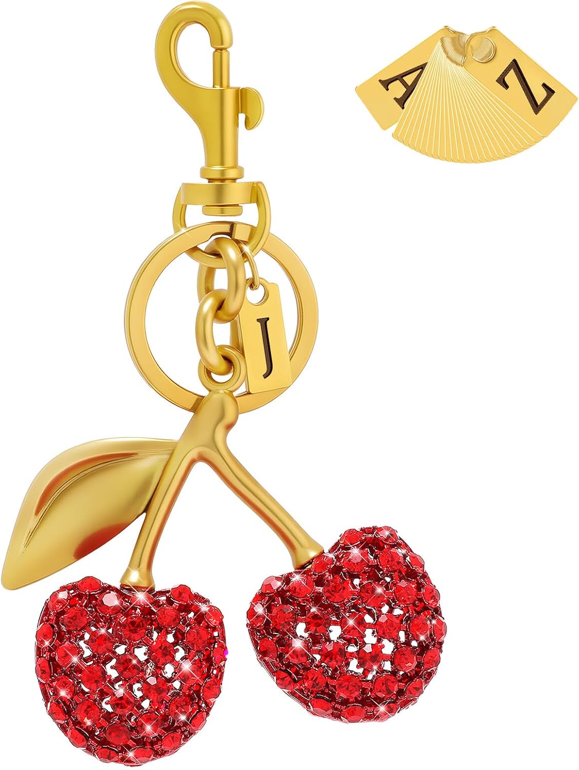 Cosweet Initial Rhinestone Cherry Purse Charm - Fashionable Cute Alphabet Gold Bag Charms for Backpack Keychain Women Gift