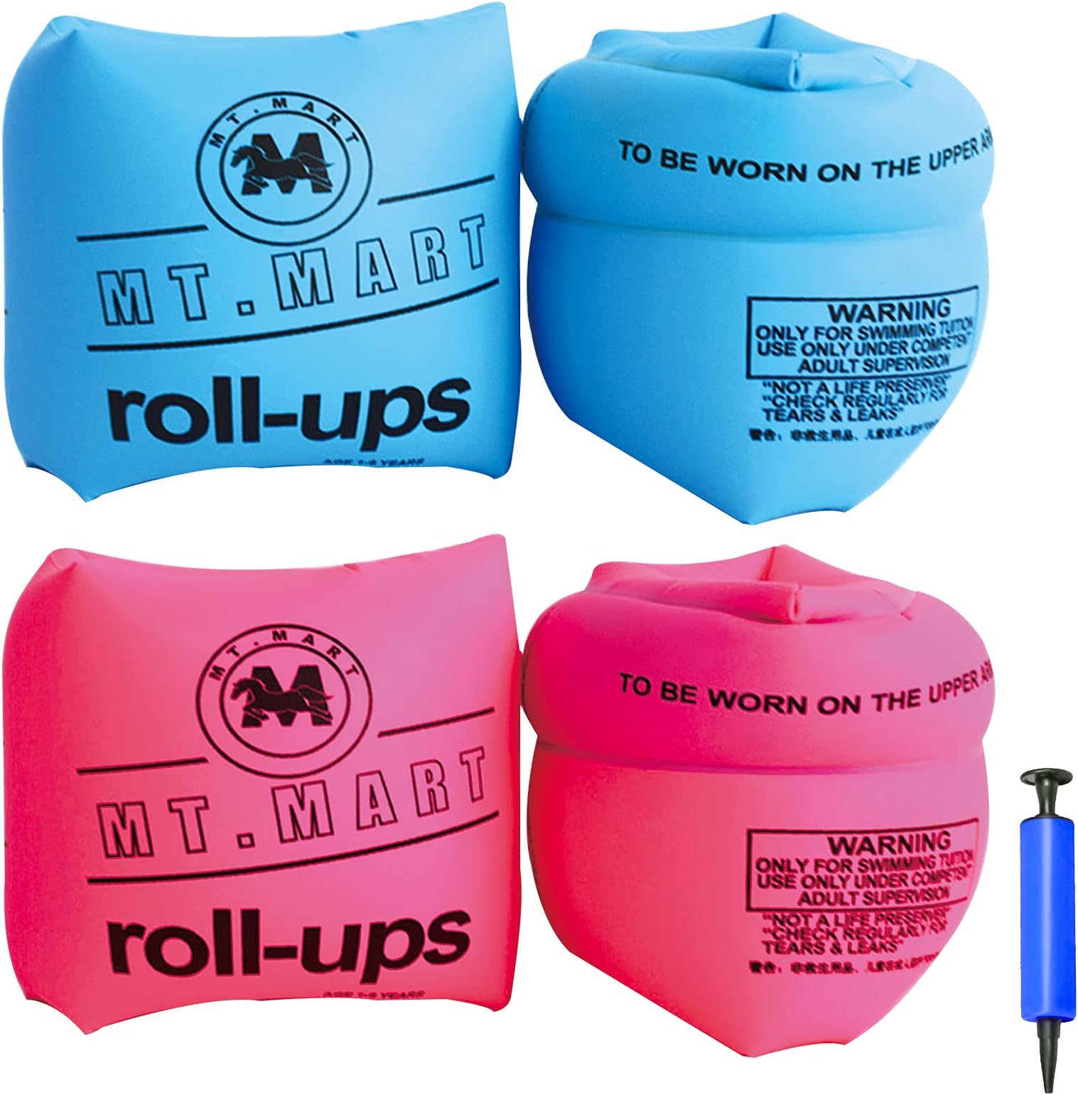 Floaties Inflatable Swim Rollup Arm Bands Rings Floats Tube Armlets for Children and Adult๏ผ4Pack๏ผ