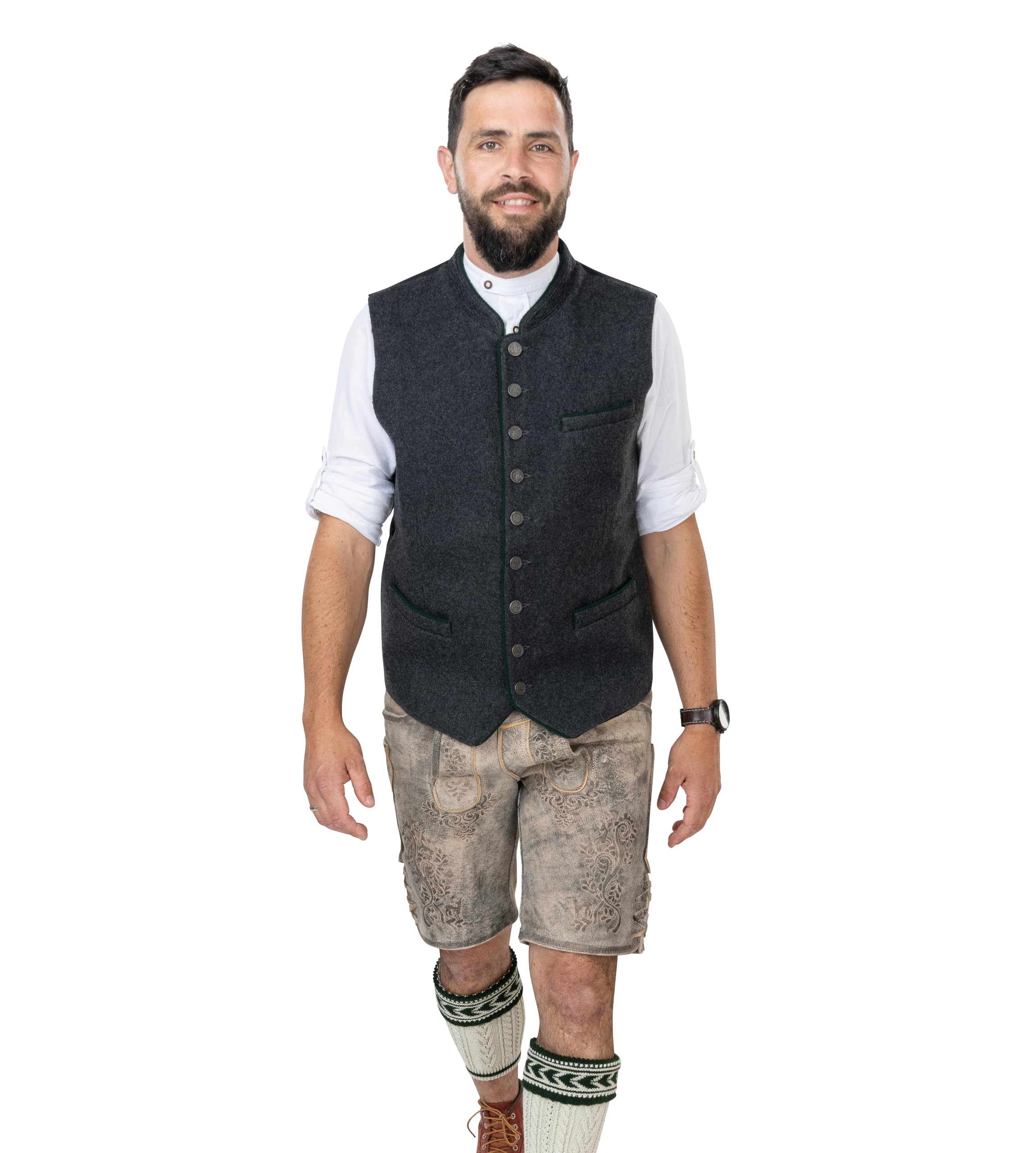 Gilet da uomo in lana – Gilet Lod, grigio per Oktoberfest | Gilet in lana per pantaloni in pelle – Trachten-Gilet Benedetto