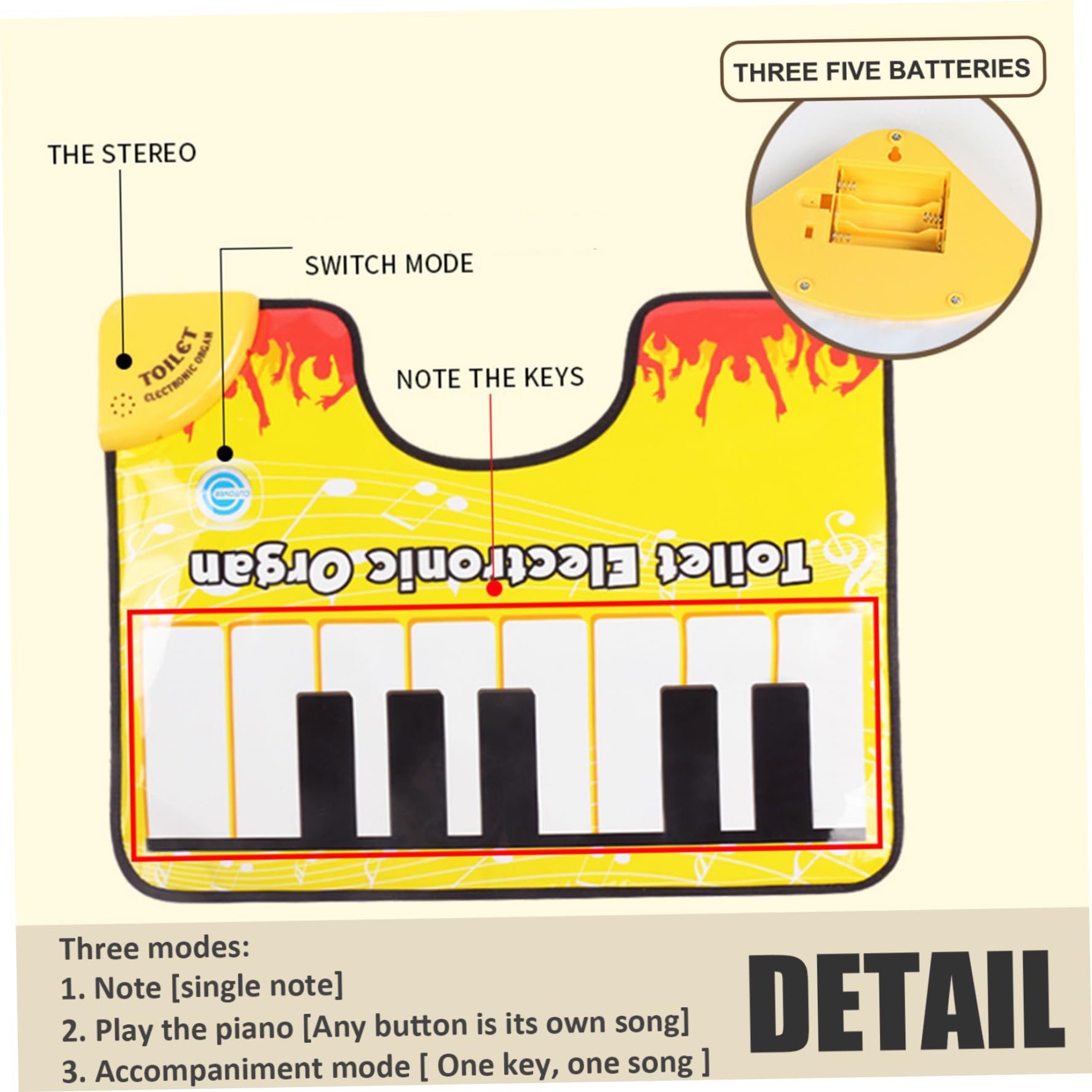Mat de Piano para el Inodoro Mat de baño Musicia de Piano Musicial Funny Musical Toe Toe Topping Mat con Respaldo Antideslizante Auto Power-Off Toilet órgano electrónico 23.6x18.9 en