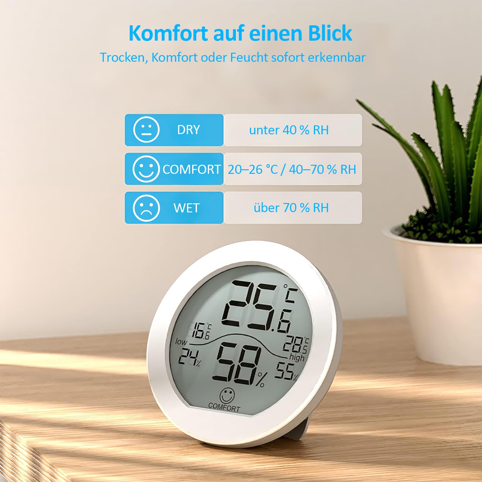 SECRUI Digitales Thermometer-hygrometer Innen 3-Stück, Temperatur & Luftfeuchtigkeitsmesser, Temperaturmessgerät & Luftfeuchtigkeit Messgerät Innenthermometer Raumthermometer für Haus/Wohnung Zimmer