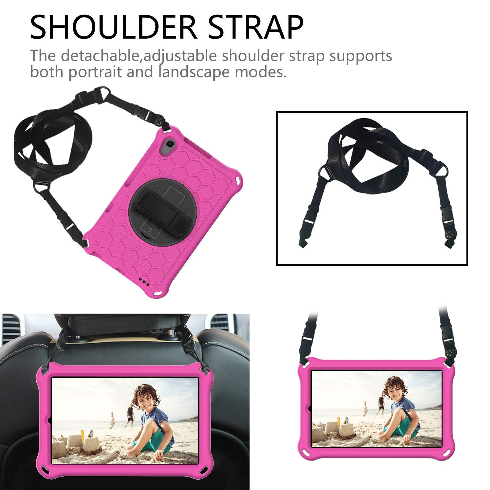 Protezione del tablet Compatible with Huawei MediaPad M5 Lite 8.0 Cassa dei bambini della compressa antiurto, con supporto rotante, dazi robusti, stand e tracolla, maniglia accessorio per tavoletta(B