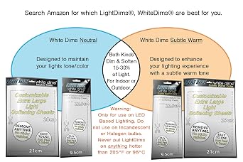 LightDims White Dims Self Adhesive Dimming/Softening Sheets for Harsh LED Lights Medium Size (2 Sheets) Subtle Warm Color & a Free Mystery Gift Sheet (3 Sheets Total). Packaging May Vary