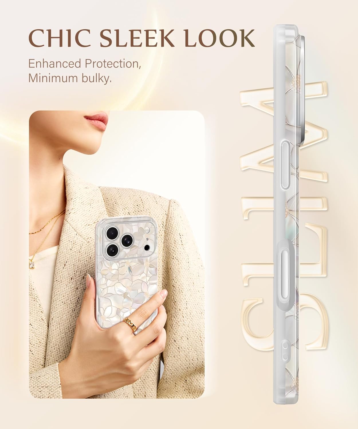 GVIEWIN for iPhone 17 Pro Case for Women, [Compatible with MagSafe] [Upgraded Full Camera Protection], Stylish Floral Shockproof Protective Phone Case for iPhone 17 Pro 6.3", Argentlily/White