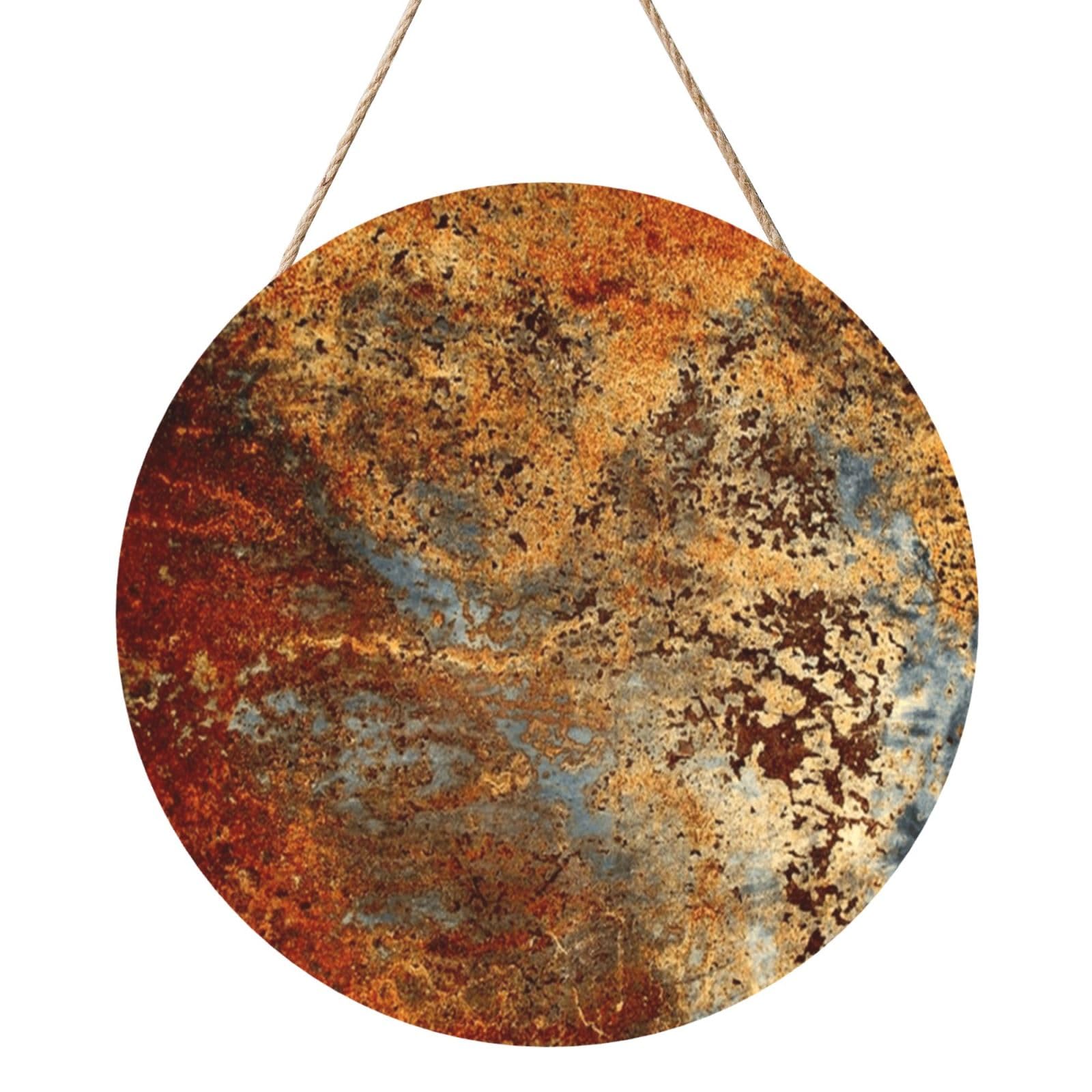 InOmak Brown Rust Colorful Metal Rusty Steel Iron Structure, Round Wood Panel Painting 12 in, Wall Hanging Painting For Home