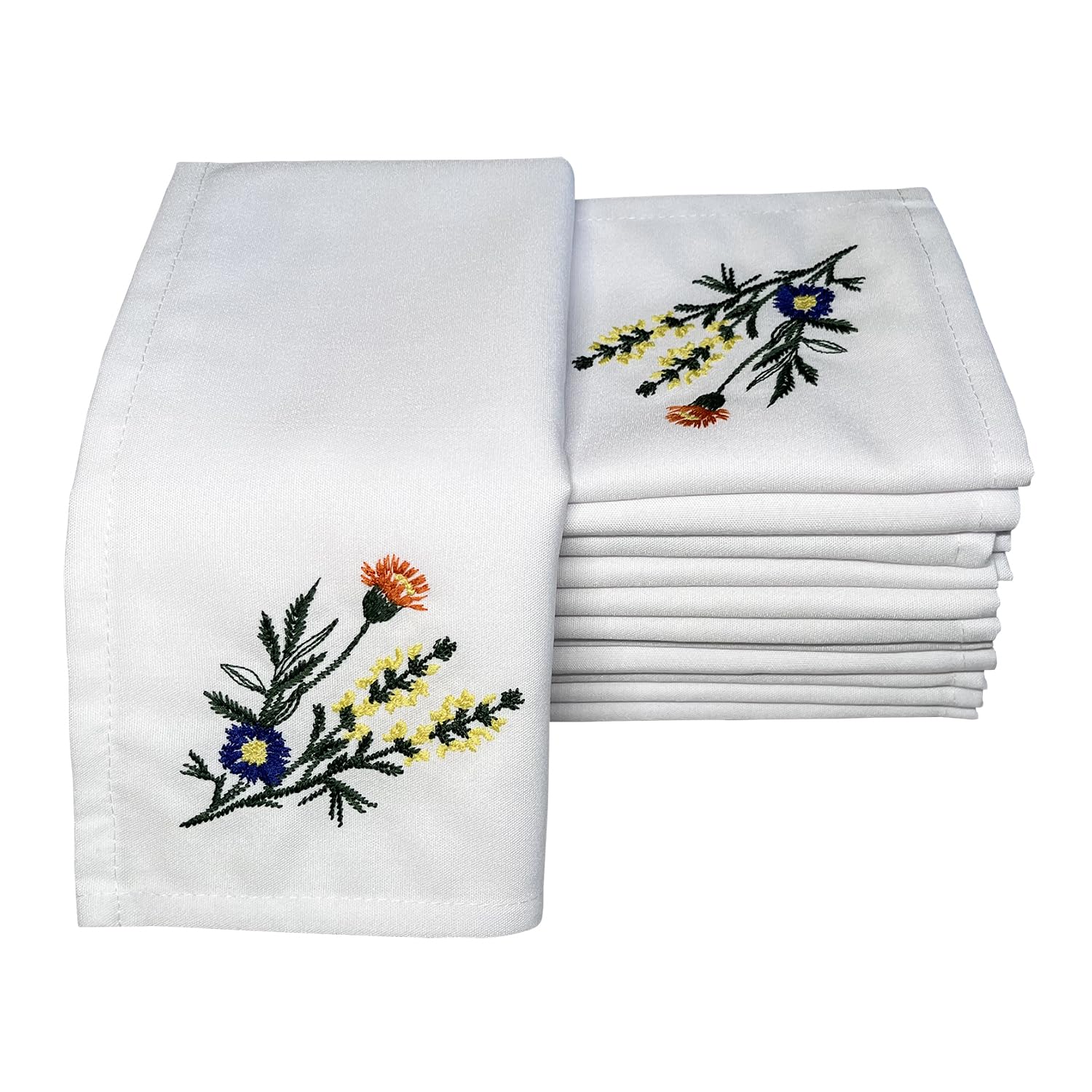 Alevel Cloth Napkins 20x20 Inch 12 Pack, Embroidered Table Napkins, 250 GSM Thick Absorbent, Soft Washable Dinner Napkins (White9)