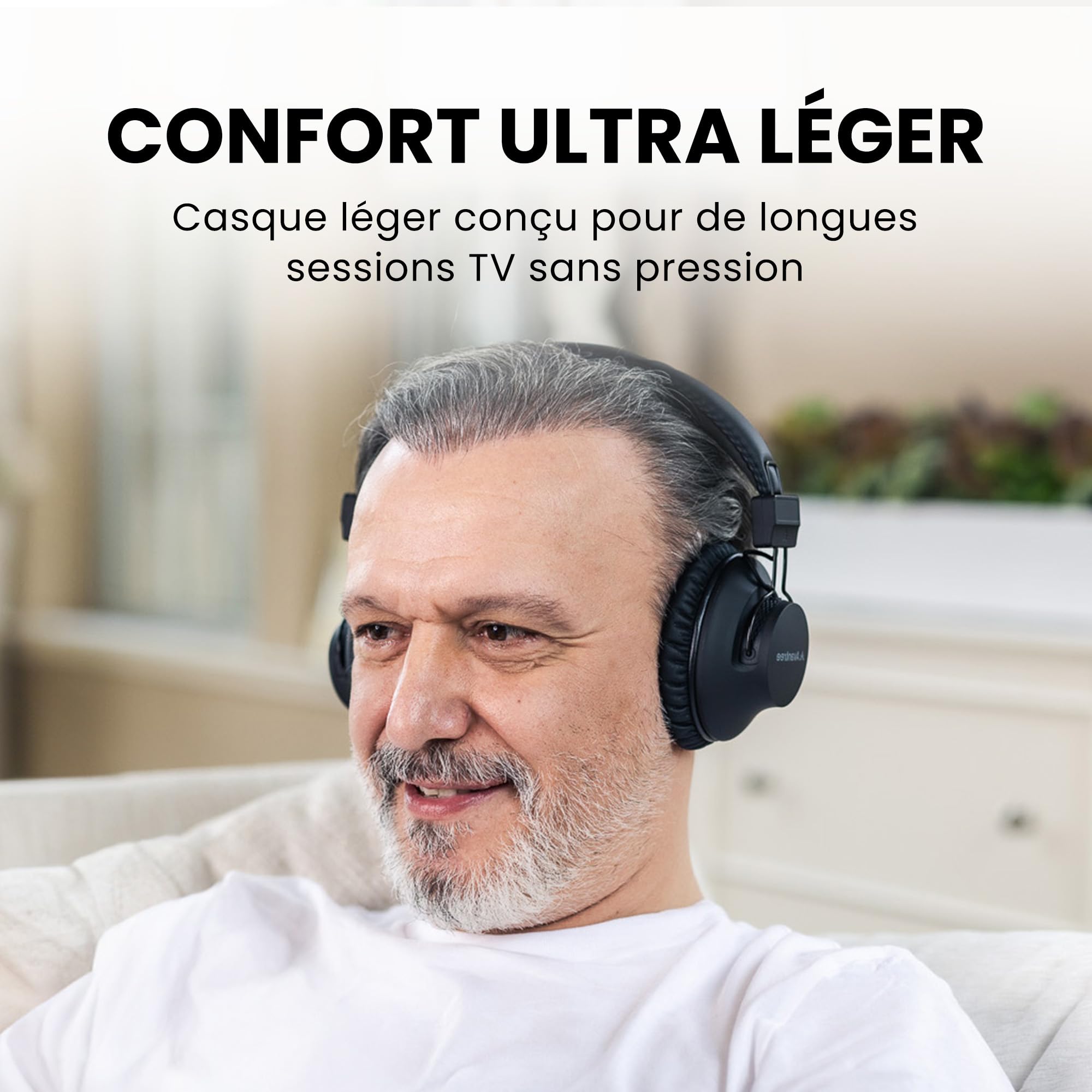 Avantree HT5009 Plus – Casque TV sans Fil pour téléviseurs avec Sortie Audio Optique ou AUX, Voix Claire et Amplification du Volume, Confort Circum-aural, autonomie 60 h, Station de Charge Incluse