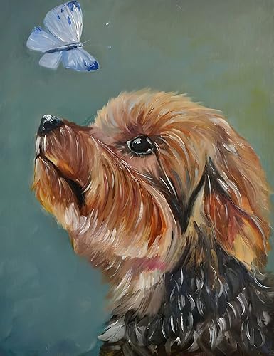 LIANPO Pintura de diamantes 5D Yorkshire Terrier, pintura con diamantes, arte de acuarela, perro y mariposa, por números, diamantes de imitación de