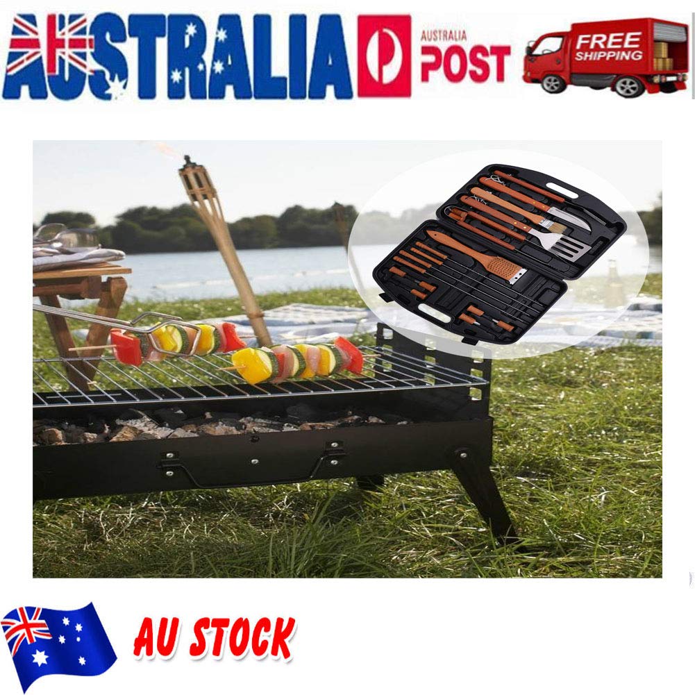 Yardwe - Set di attrezzi per barbecue, in acciaio INOX, con valigetta in plastica, 18 pezzi