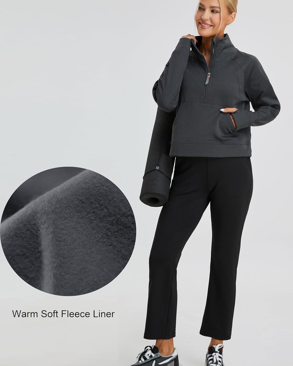 Oalka Sweatshirts Half Zip Long Sleeve Cropped Pullover Lined Full Zip Hoodies Thumb Hole Jackets - Image 5