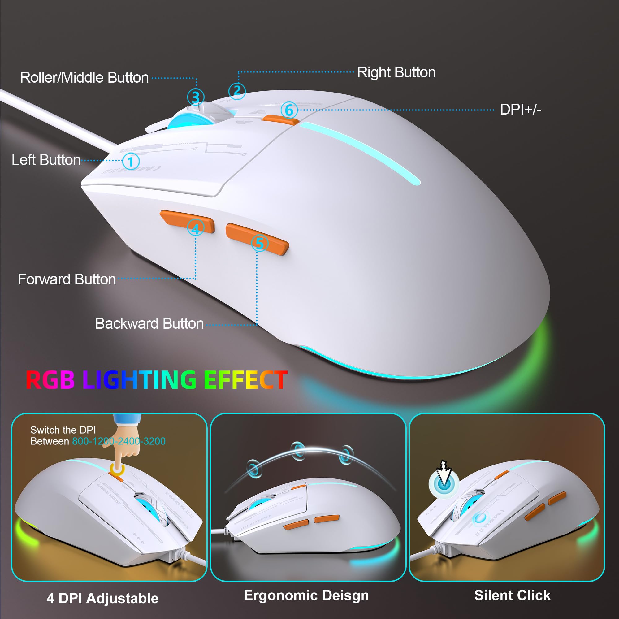 Snpurdiri Combinazione di tastiera e mouse con cavo, tastiera meccanica compatta a 81 tasti, tasti rotondi retrò, tastiera da gioco retroilluminata arancione per laptop, facile da trasportare in
