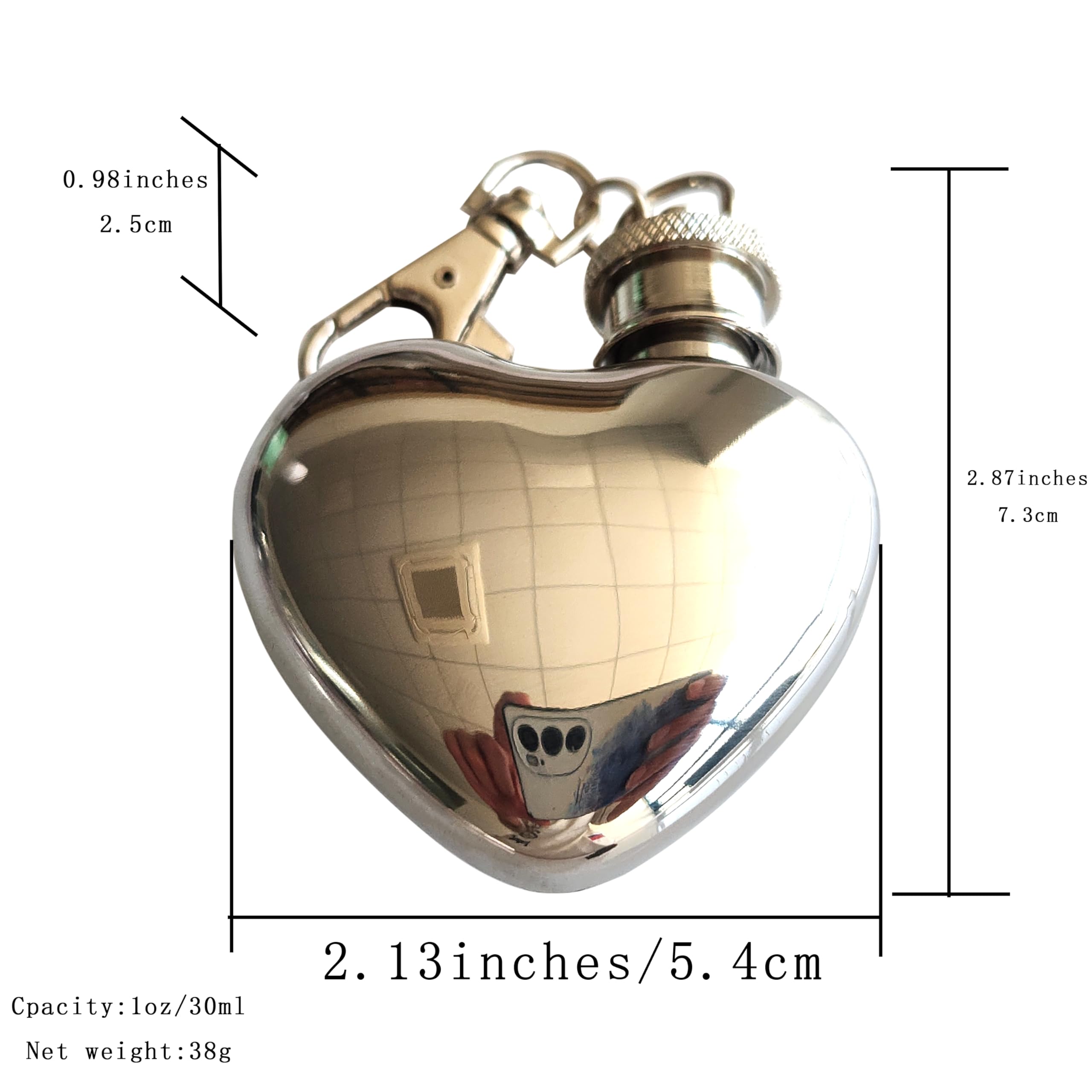Amazon.com | CNFLASK Heart Shaped 1oz/30ml Keychain Flask Mirror
