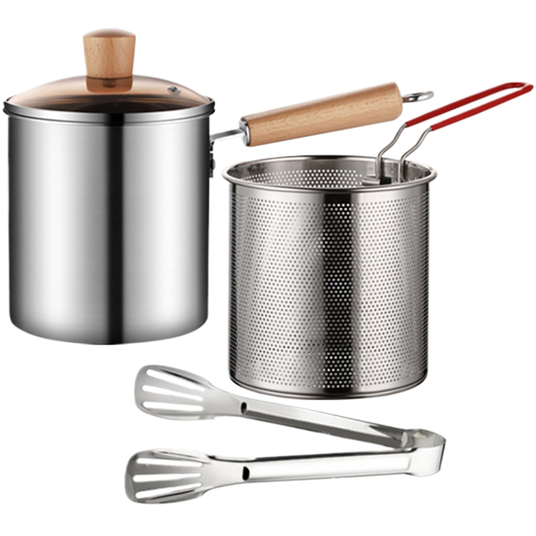 Friteuse avec panier passoire en inox 3L et couvercle en verre anti-projection