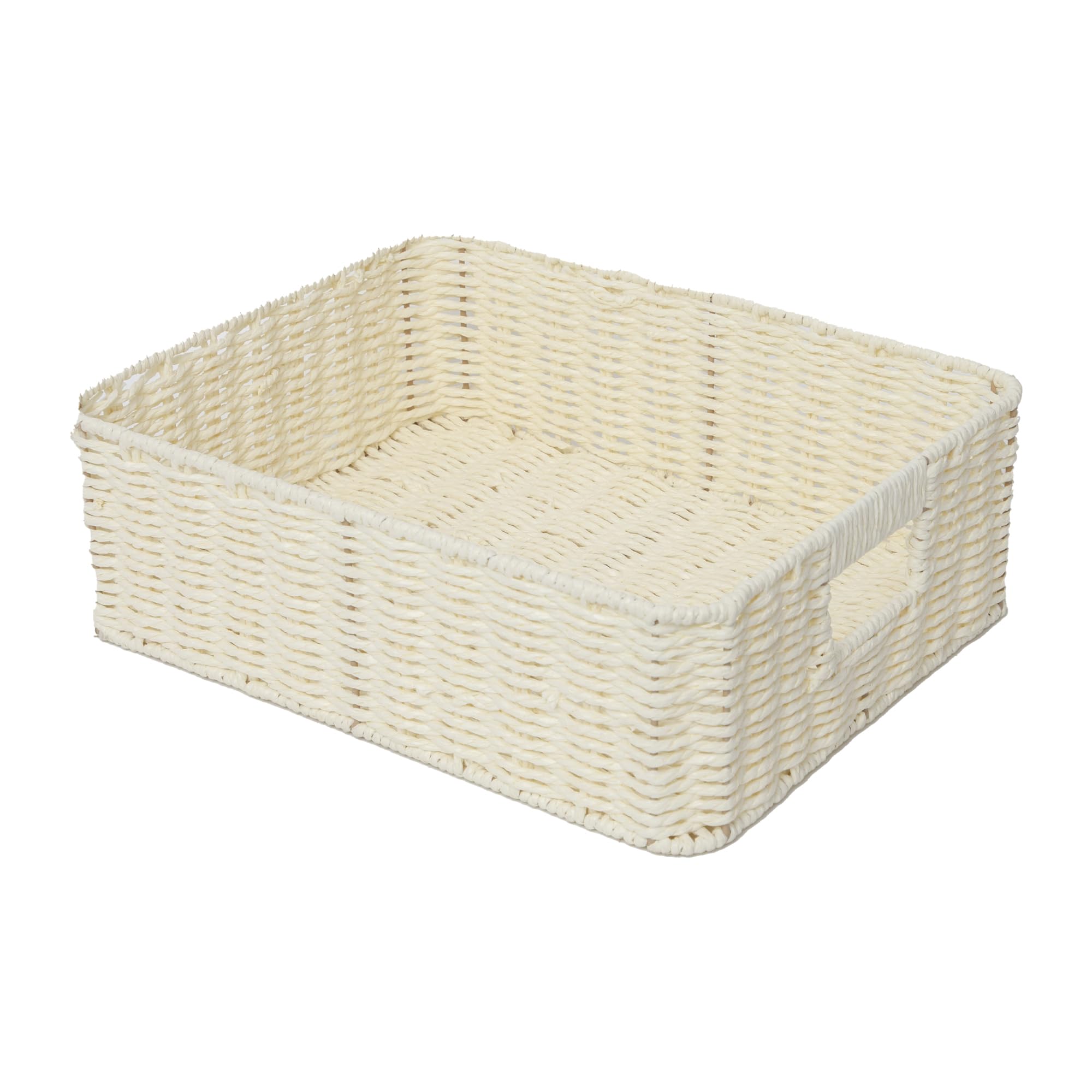 Drawer basket Handwoven Paper Rope Rectangular Shallow Basket Storage-15.35X12.01X4.72 Inches (Off-white)