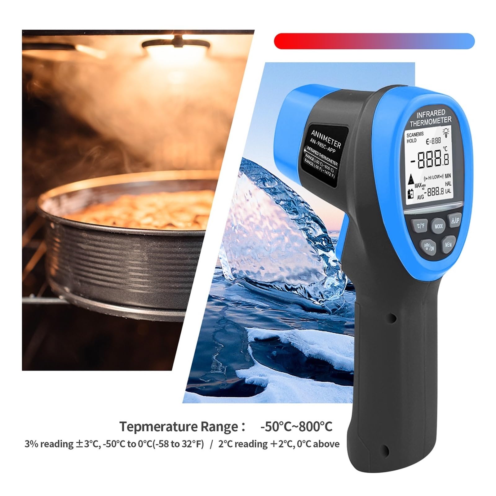 Termometro digitale a infrarossi senza contatto -58℉~1472℉ con Bluetooth for lettura istantanea in HVAC