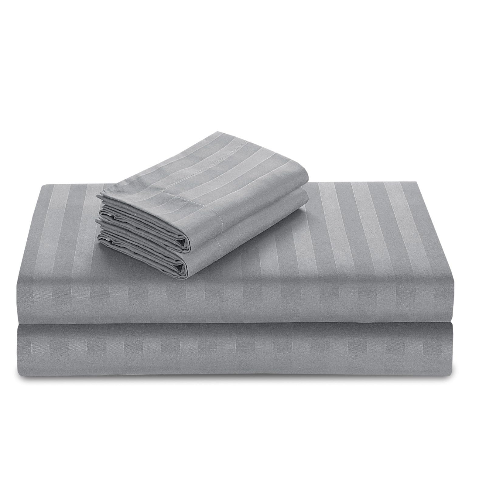 Casabella Satin Stripe Duvet Cover Sets, Luxury Silver Bedding with Satin Stripes - Image 4