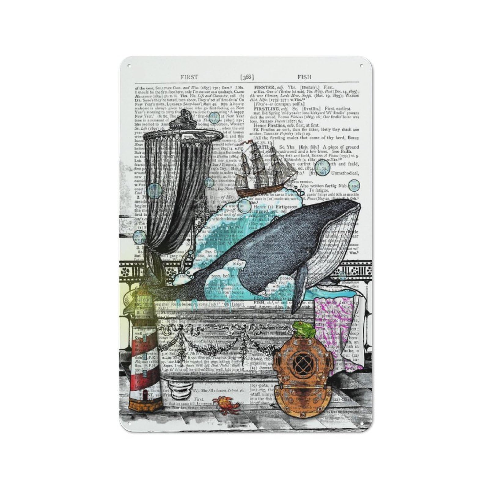 Junmoney A Whale In The Bathtub Tin Wall Plaque 30X20cm With For Bar Or Restaurant, Housewarming Wall Decor For People Furnishing Bar And Restaurant