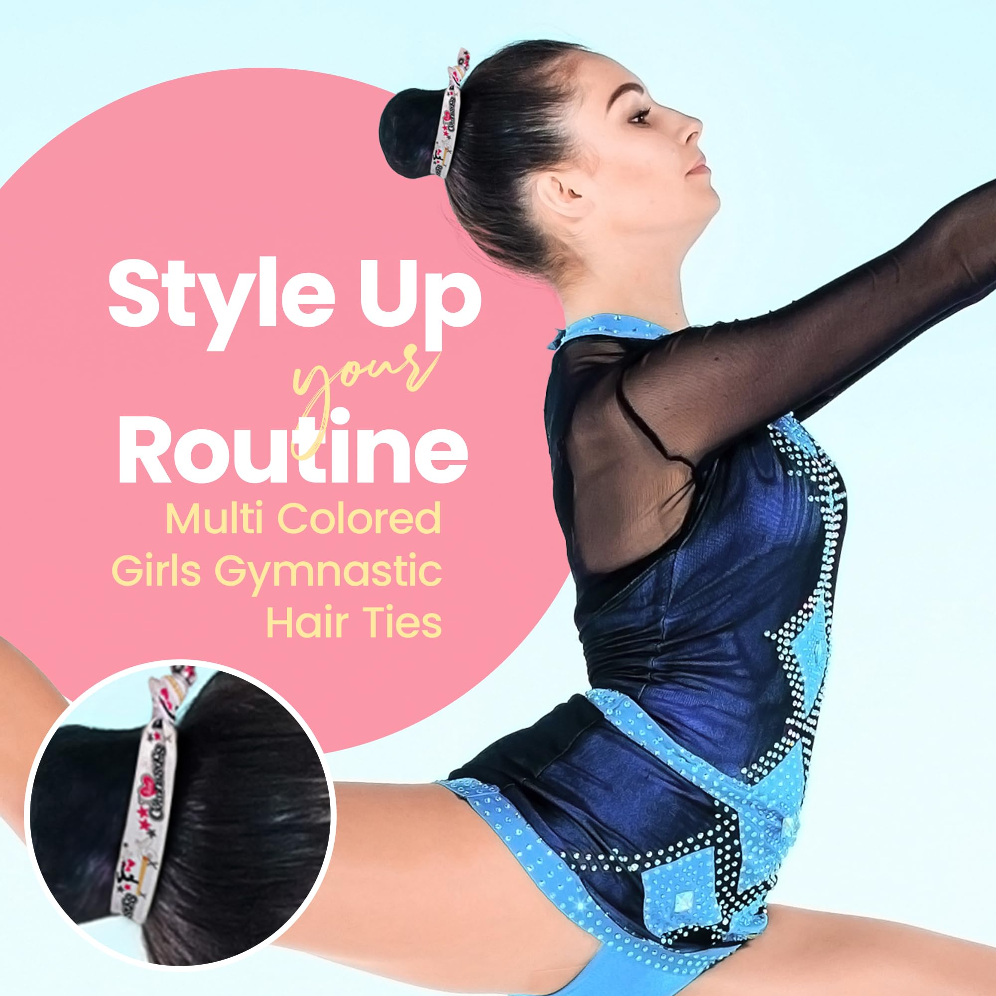 Gymnastic Hair Ties - Hair Accessories For Girls' Gymnastics Routines. Enhance Your Style with Elastics by SportyBella 5pcs.
