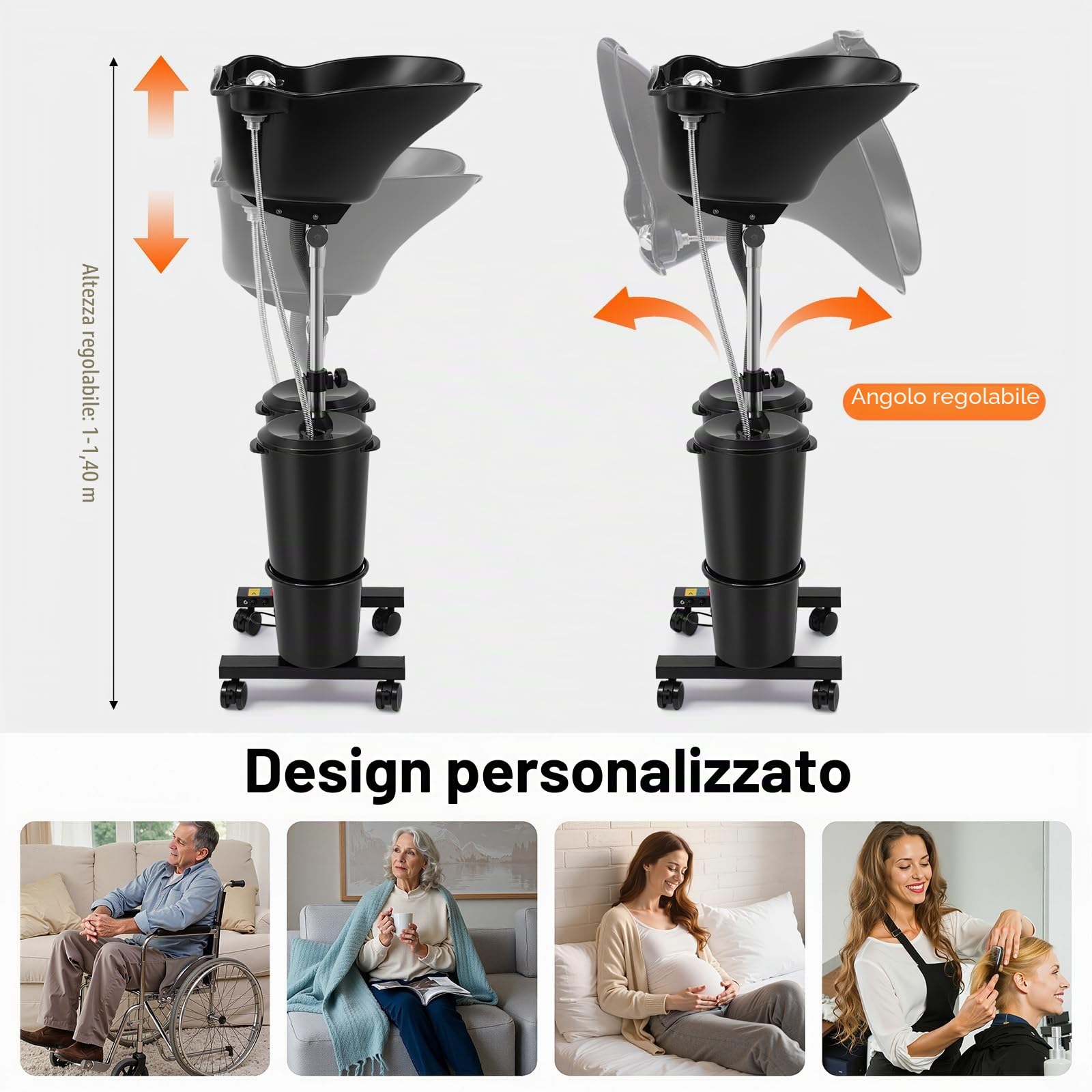 Lavabo mobile barbiere lavabi per capelli, lavandino retromarcia con serbatoio dell'acqua e doccia, lavandino portatile per barbiere