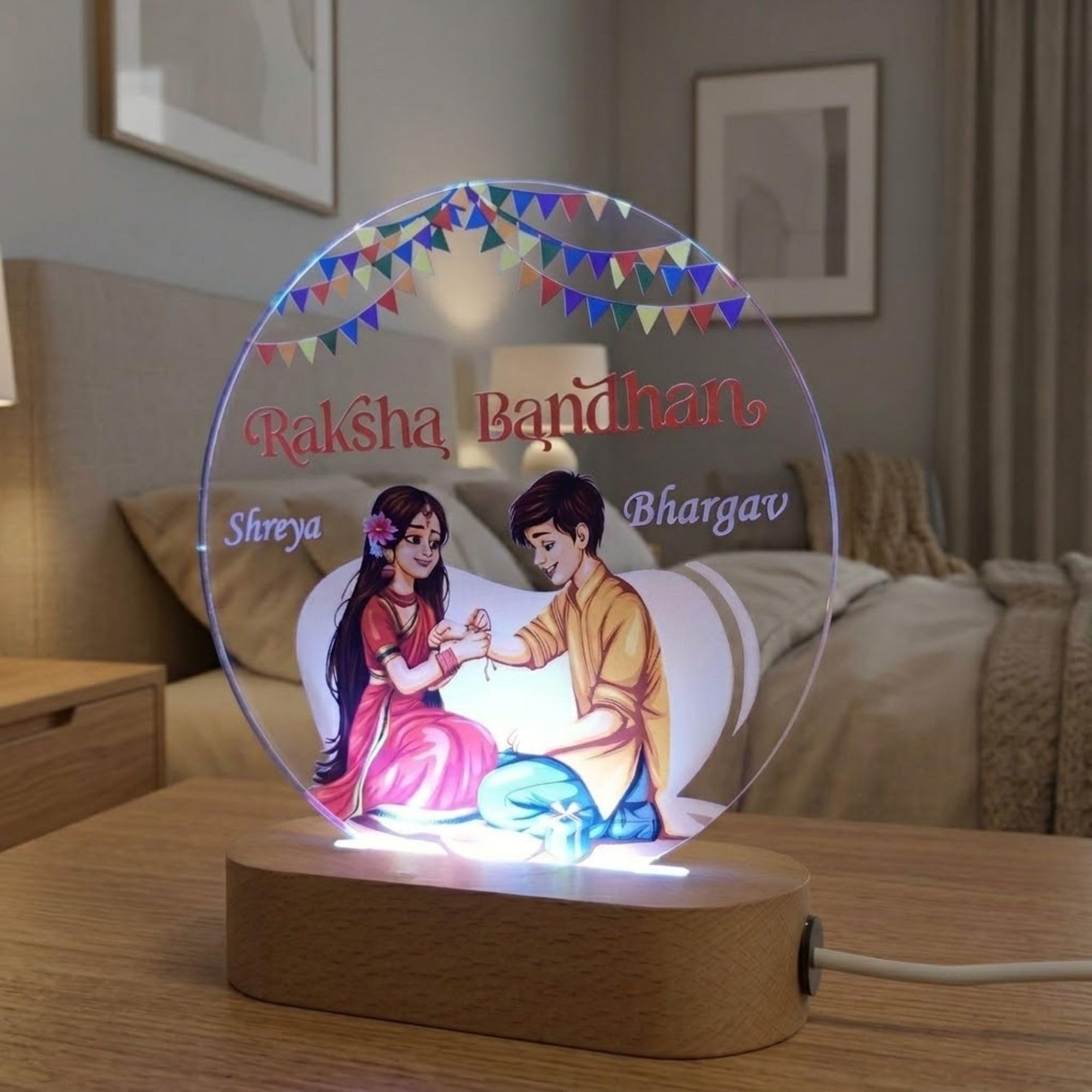 SHAYONA Personalized Raksha Bandhan LED Acrylic Lamp for Brother & Sister | Custom Name Rakhi Night Light with Brother Sister Artwork | Customized Rakshabandhan Gift for Bhai Behan 1