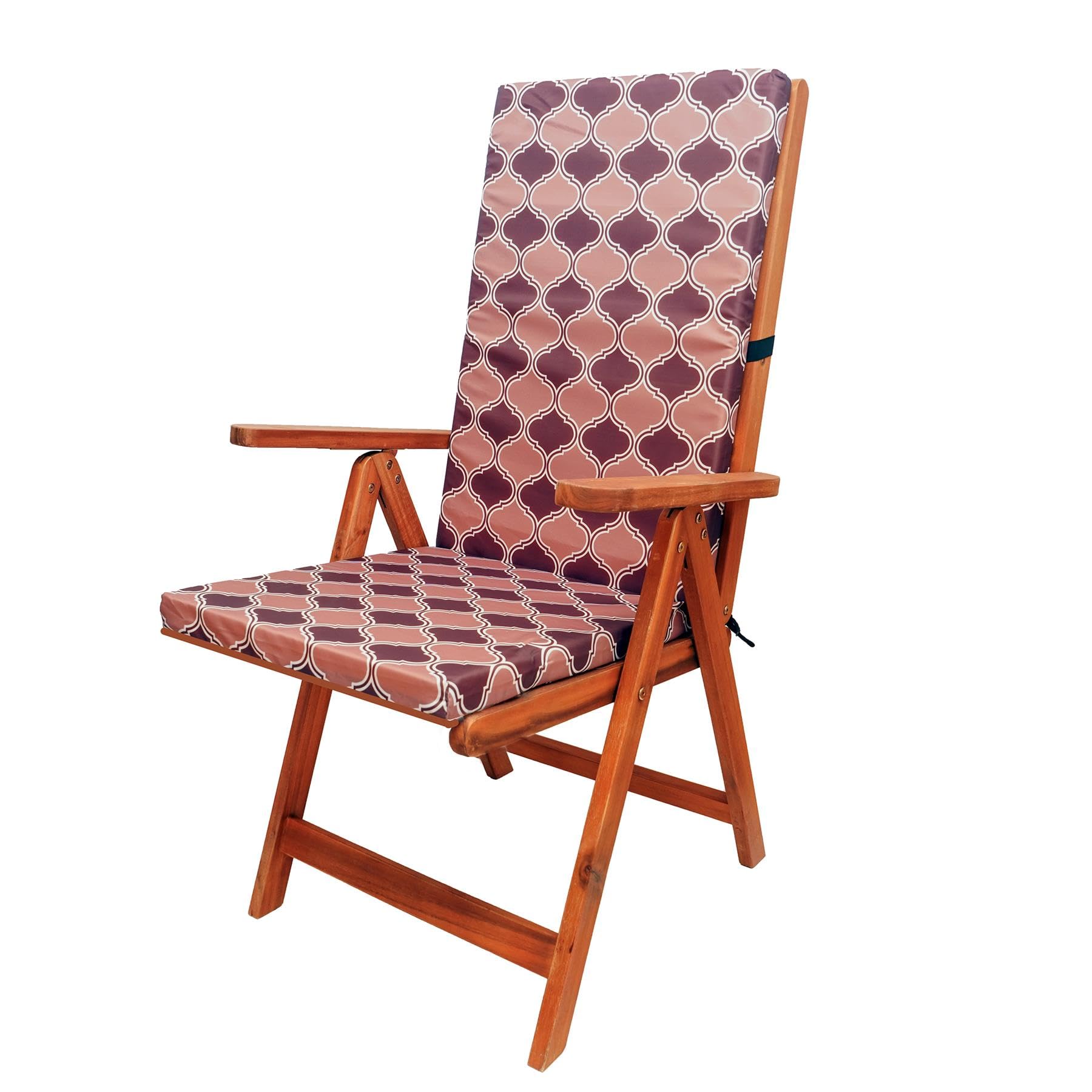 Waterproof High Back Garden Chair Cushions with Ties – Brown Morocco Print | Outdoor Seat Pads 120 x 45 x 4cm - Outdoor Cushions for Garden Furniture, Recliners, Loungers – Removable Washable Cover