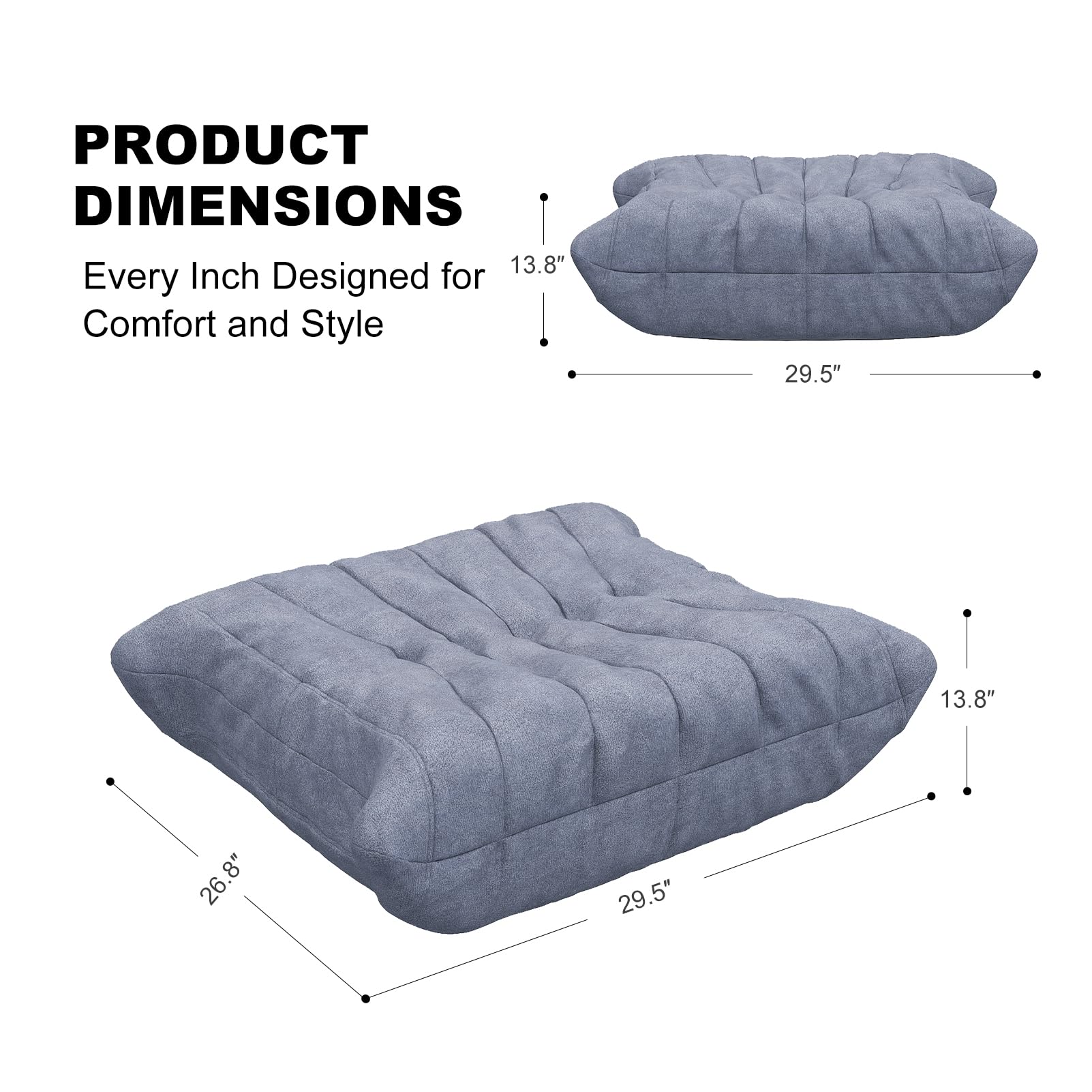 Snug Sofee Full Foam Bean Bag Ottoman – Comfortable Ottoman Chair, Waterproof Upholstery, for Bean Bag Chair,Lounge Chair,Couch (Grey)
