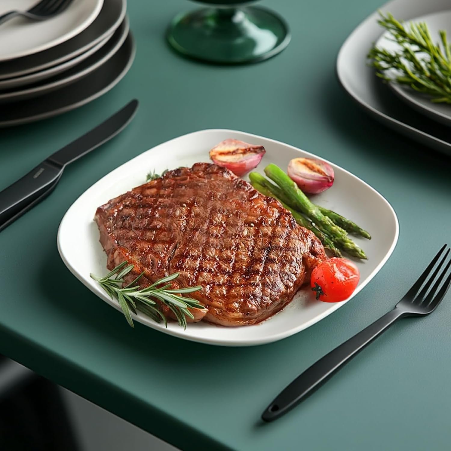 Porcelain Dinner Plates Set of 6, 7 Inch Square Dinner Plates
