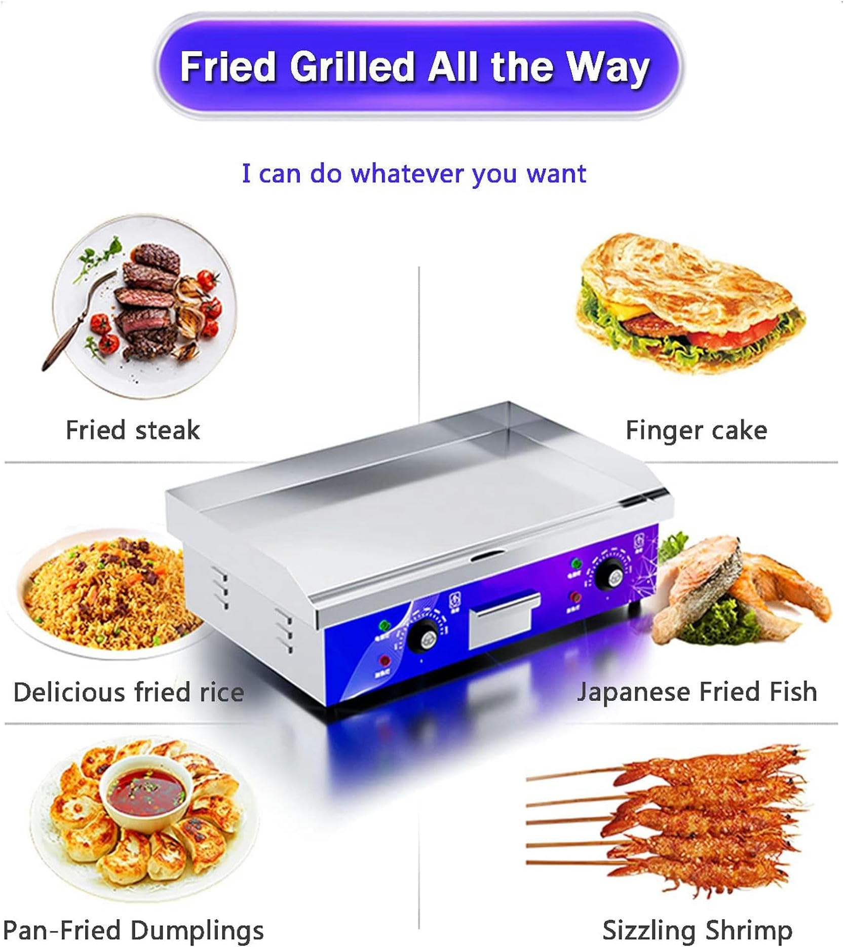 Piastra per Barbecue Elettrica 4400W Griglia Professionale in Ghisa 726x400mm Bistecchiera Elettrica 50℃ a 300℃ Griglia Professionale con Temperatura Regolabile per Casa Ristorante,733-1pc
