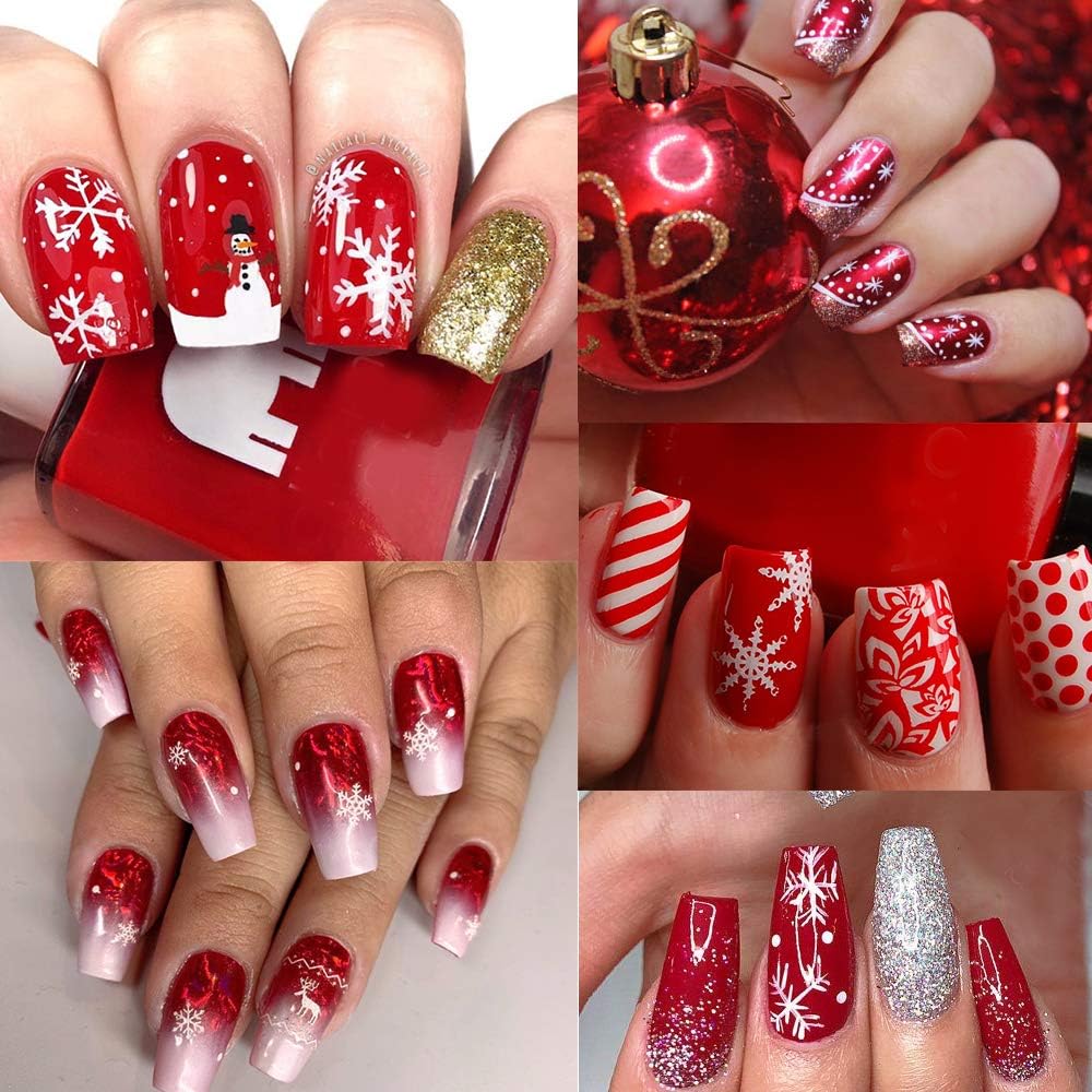 EBANKU 10 Pezzi Set di Nail Art Stamping Stampini, Nail Art Template Stencil Kit Fiocco di Neve Piatti per Timbri per Unghie per Donna Ragazze Decorazione Unghie Natalizie (A)