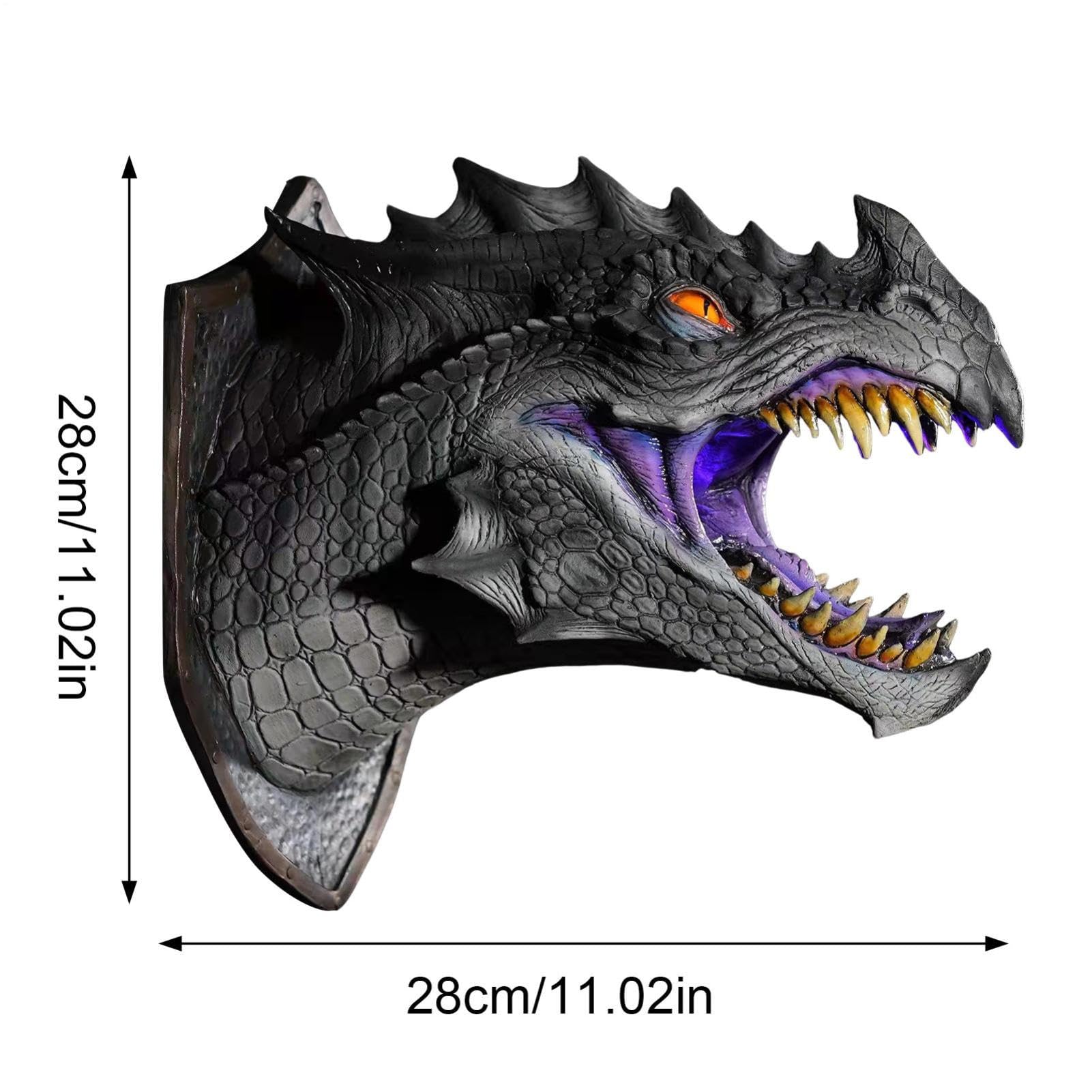 Testa di drago da parete | Scultura di testa 3D con luci a LED