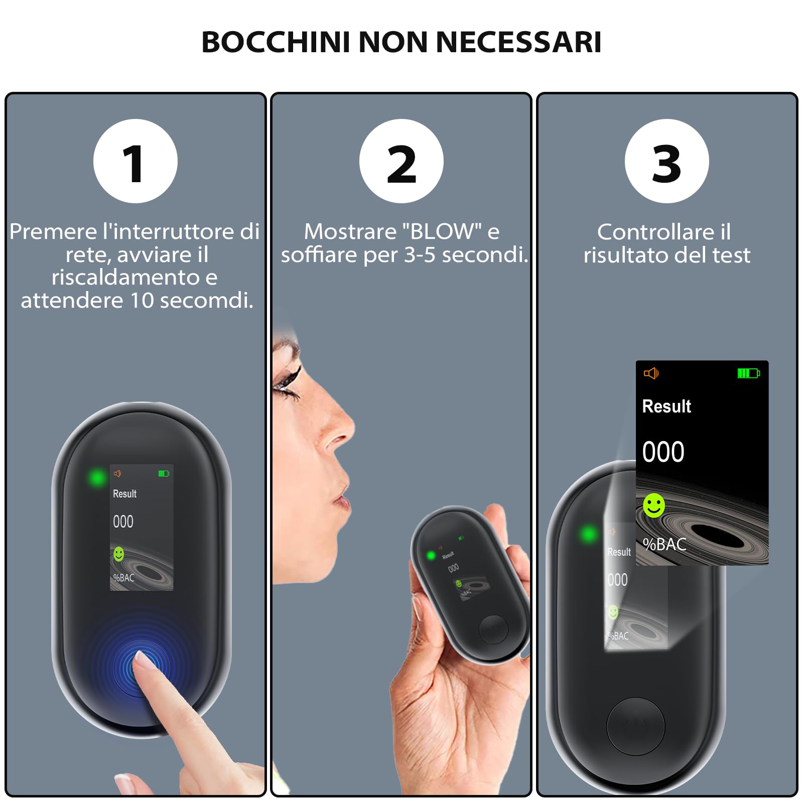 Olubfdh Etilometro Portatile Certificato con Display Digitale LCD Blu, con Batteria USB, misuratore alcolico Professionale, Mouthpieces Inutile, etilometro per Uso a casa o alle Feste (G1)