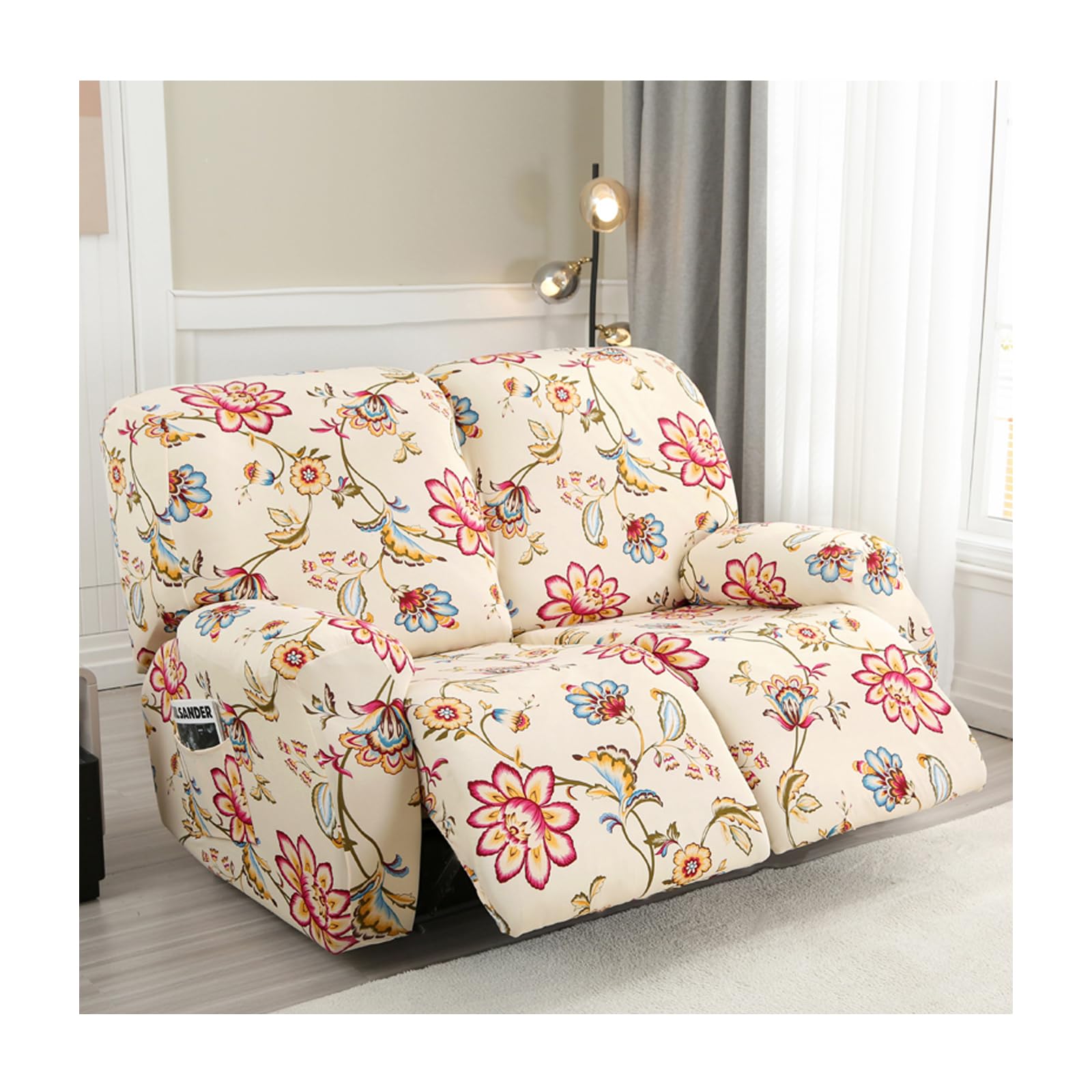 HYPIQQ Stretch Recliner Cover Recliner Couch Cover Floral Pattern Recliner Chair Covers Slip Covers for Reclining Sofas with Elastic Bottom,Pattern 06,2 Seat