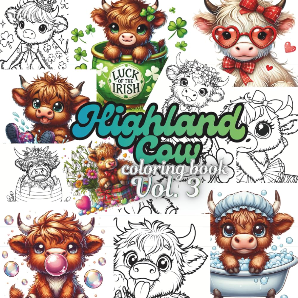 Highland Cow Coloring Book Vol. 3: Whimsical Pages of Shaggy Cows, Scenic Highlands & Relaxing Creativity for All Ages (Highland Cow Coloring Series)