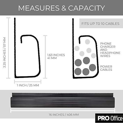 Miniatura 5 de Kit de canaleta de cables de canal J  Sistema de gestión de cables de escritorio para computadora  4 x 16 pulgadas, bandejas negras para