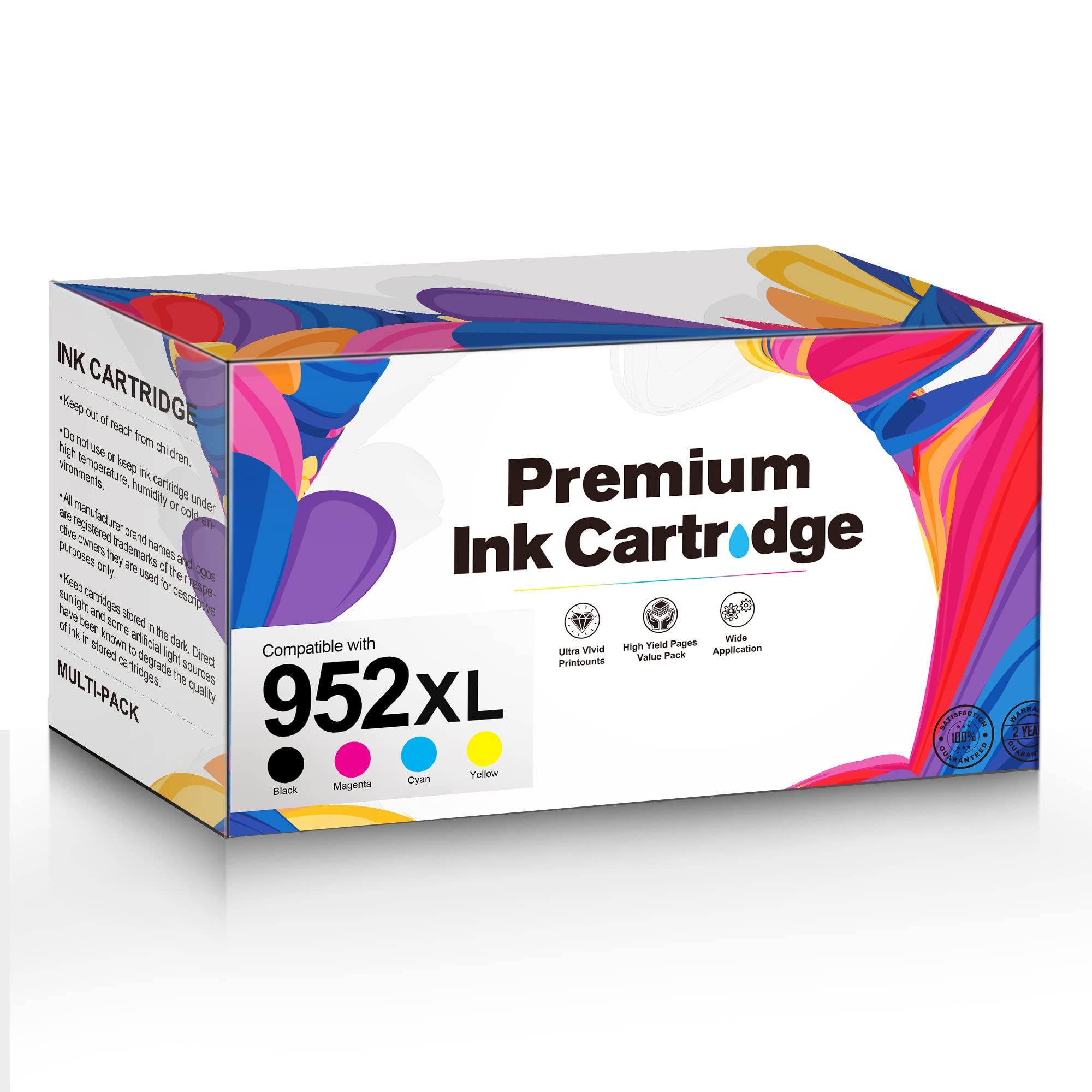 WISETA Remanufactured Ink Cartridges Replacement for 952XL Ink cartridges Use for Pro 8710 8720 7740 8740 7720 8715 8702 Printer (Black, Cyan, Magenta, Yellow, 4 Pack)