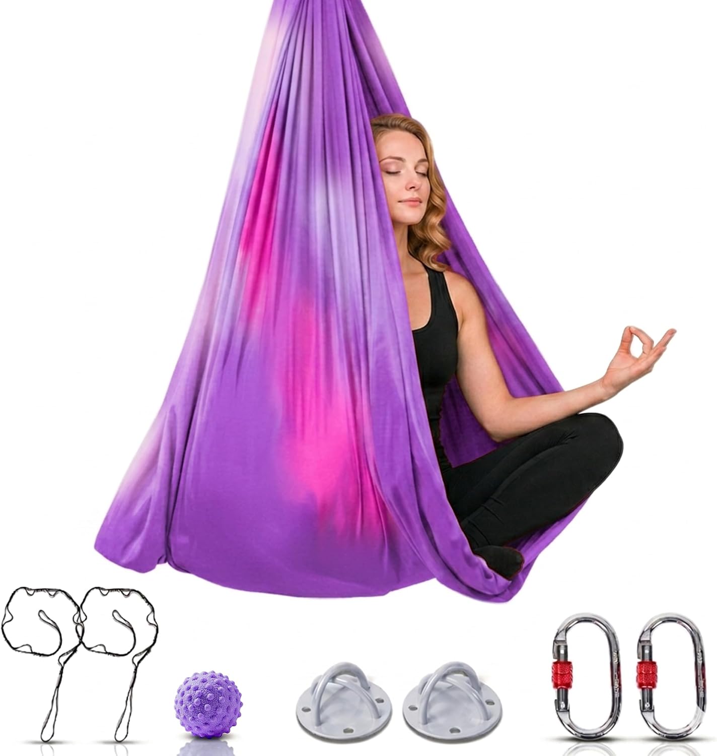 LOTUS78 Aerial Yoga Hammock 5.5 Yards (198 Inches) – Premium Aerial Silk Swing for Antigravity Fitness, Inversion Therapy, Strength & Flexibility | Purple | Yoga Trapeze for Home & Studio